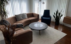 JUPITER Coffee Table by AMBROZIA, Ebonized Oak, Dark Gray Glass & Antique Brass