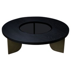 Jupiter Coffee Table by AMBROZIA, Ebonized Oak, Dark Gray Glass, Antique Brass