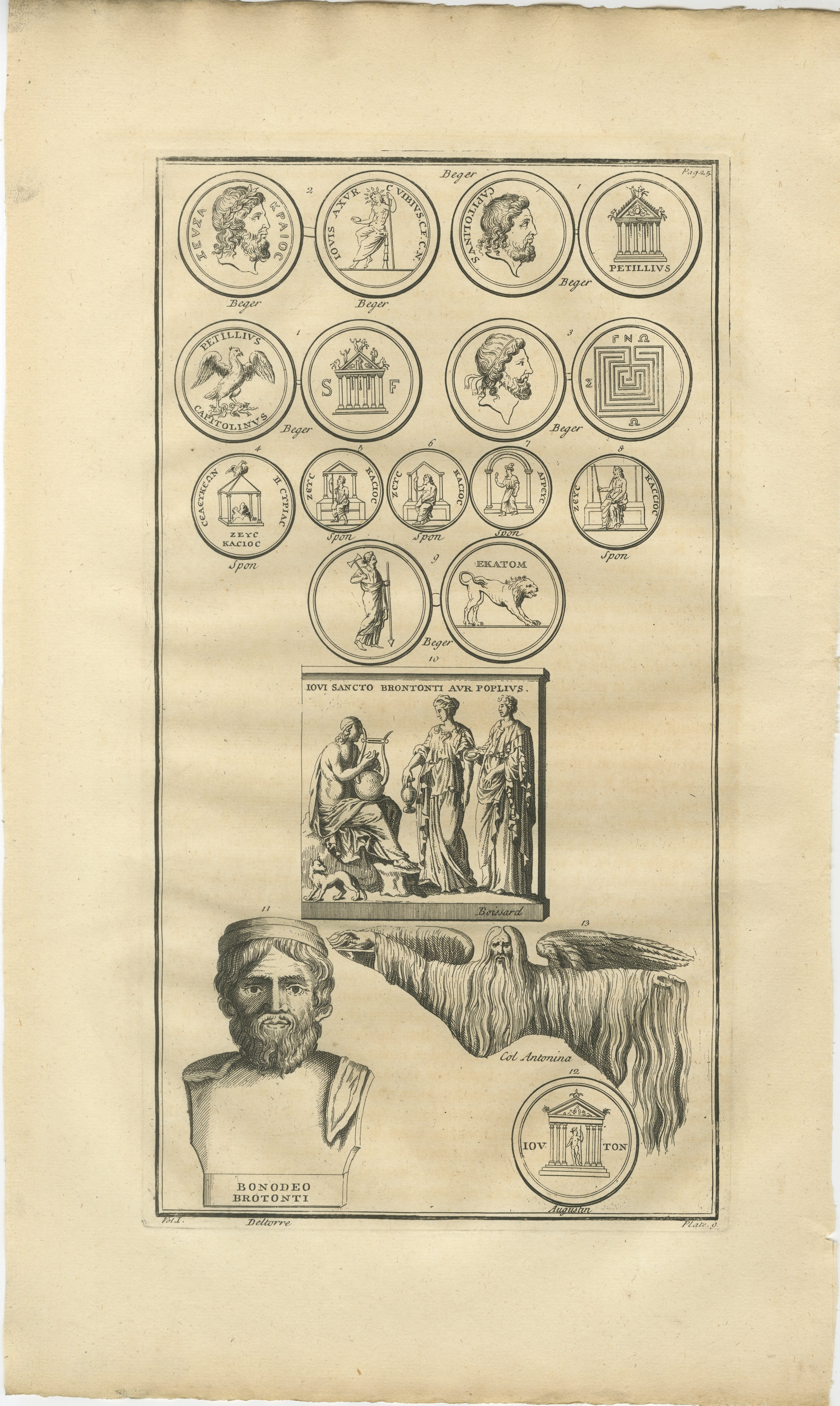 Jupiter Cults and Roman Coins, Composite Classical Engraving, Montfaucon 1721
