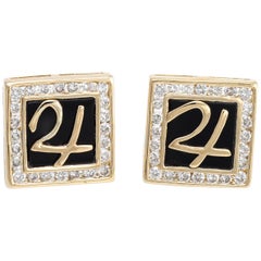 Jupiter Diamond Earrings Vintage 14 Karat Gold Square Stud Celestial Planets