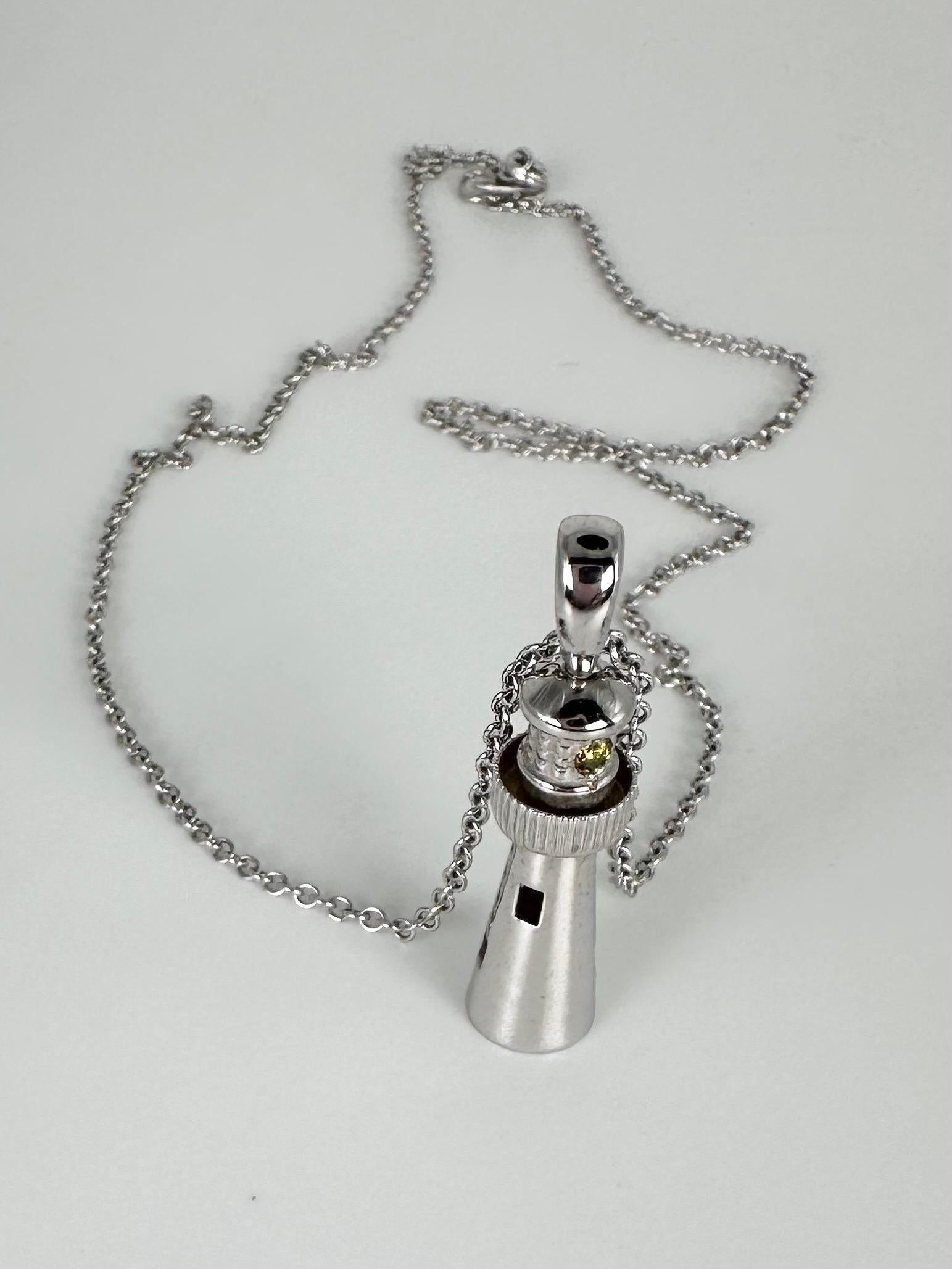 Women's or Men's Jupiter Lighthouse pendant necklace 14KT white gold Fancy yelllow diamond pendan For Sale