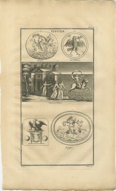 Jupiter Mythological Scenes and Roman Reliefs, Antique Classical Engraving, 1721