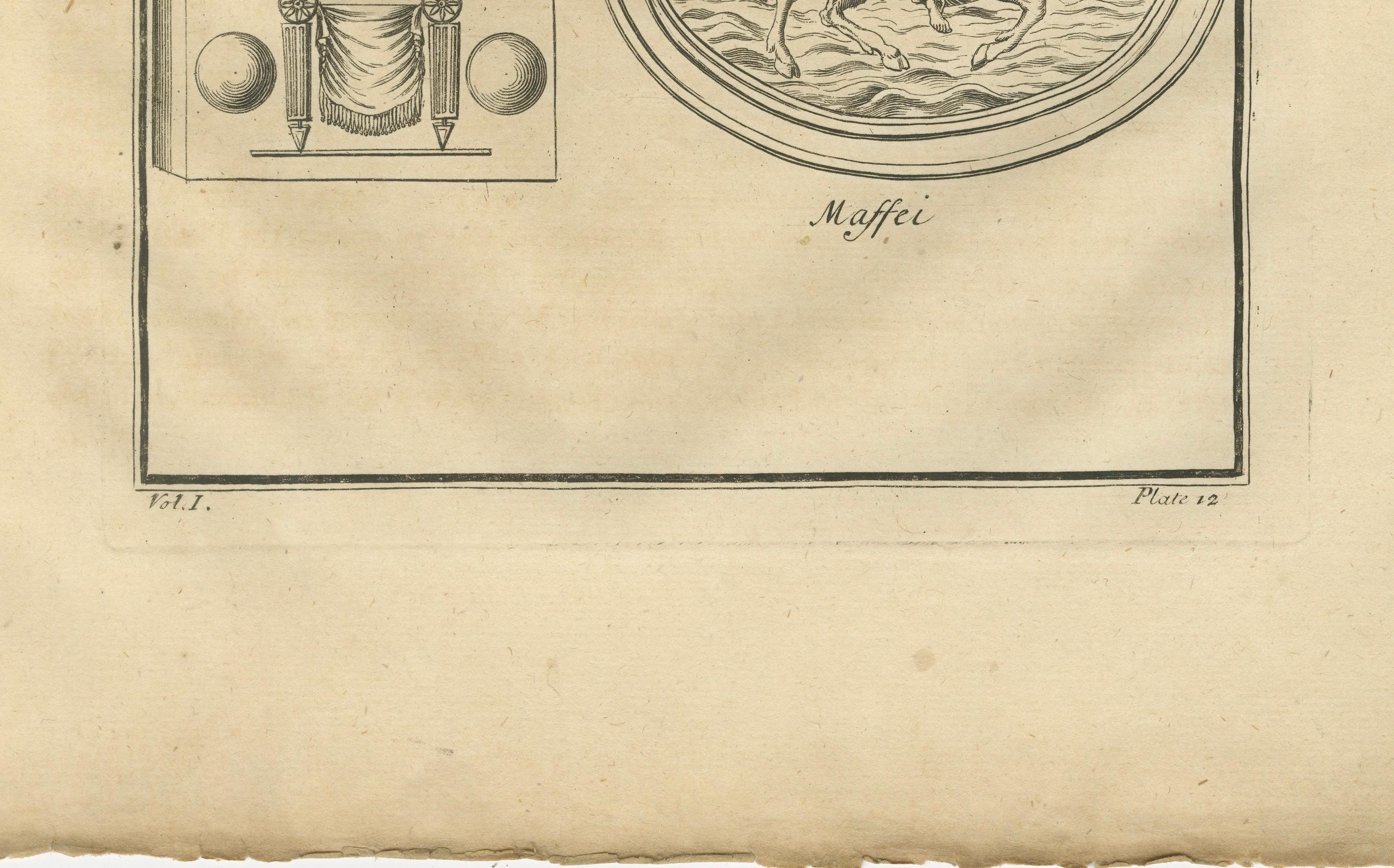 Jupiter Mythological Scenes and Roman Reliefs, Antique Classical Engraving, 1721