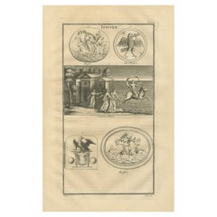 Jupiter Mythological Scenes and Roman Reliefs, Antique Classical Engraving, 1721