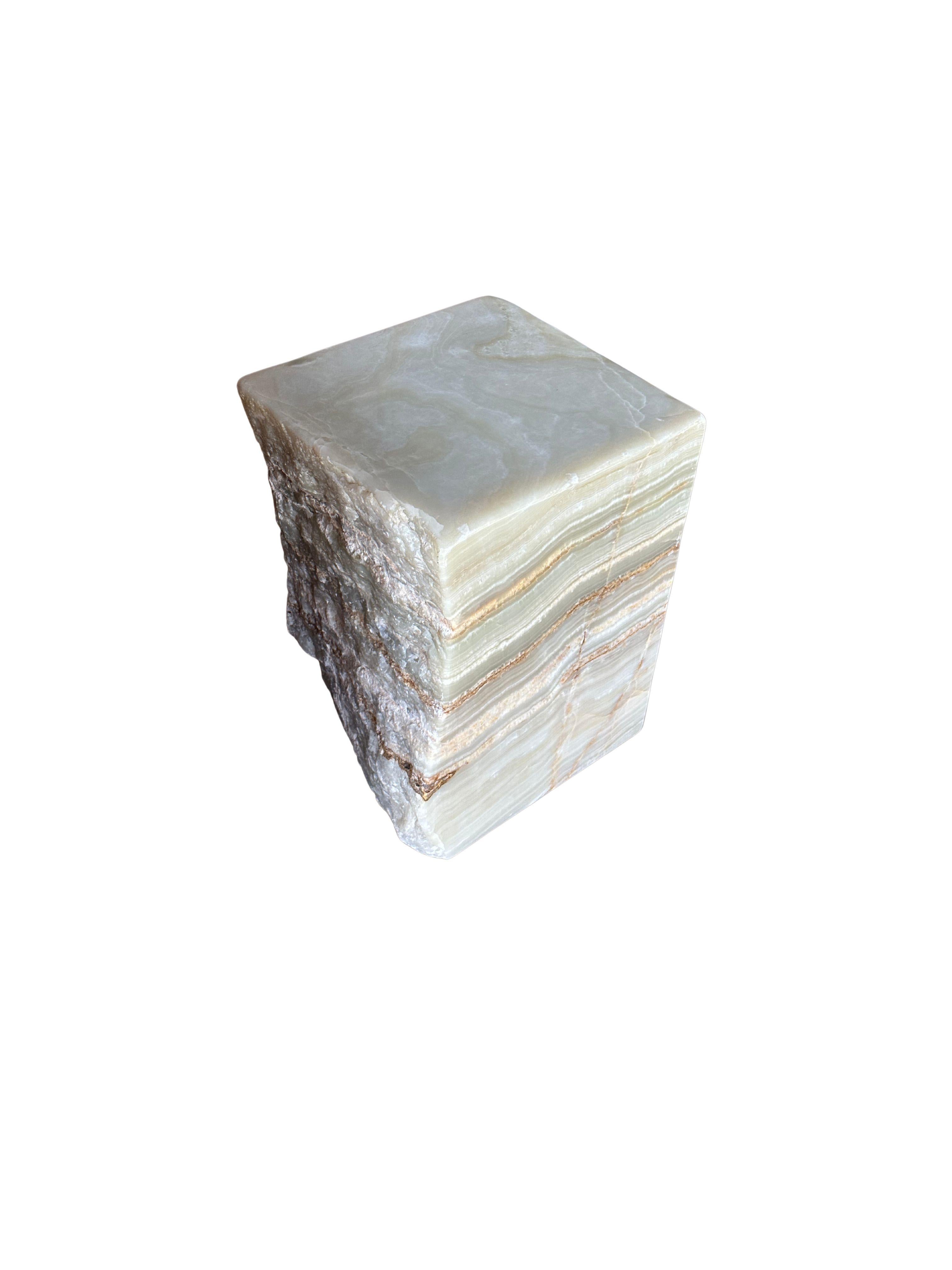 Organic Modern Jupiter Onyx Marble Side Table with Stunning Textures, Modern Organic For Sale