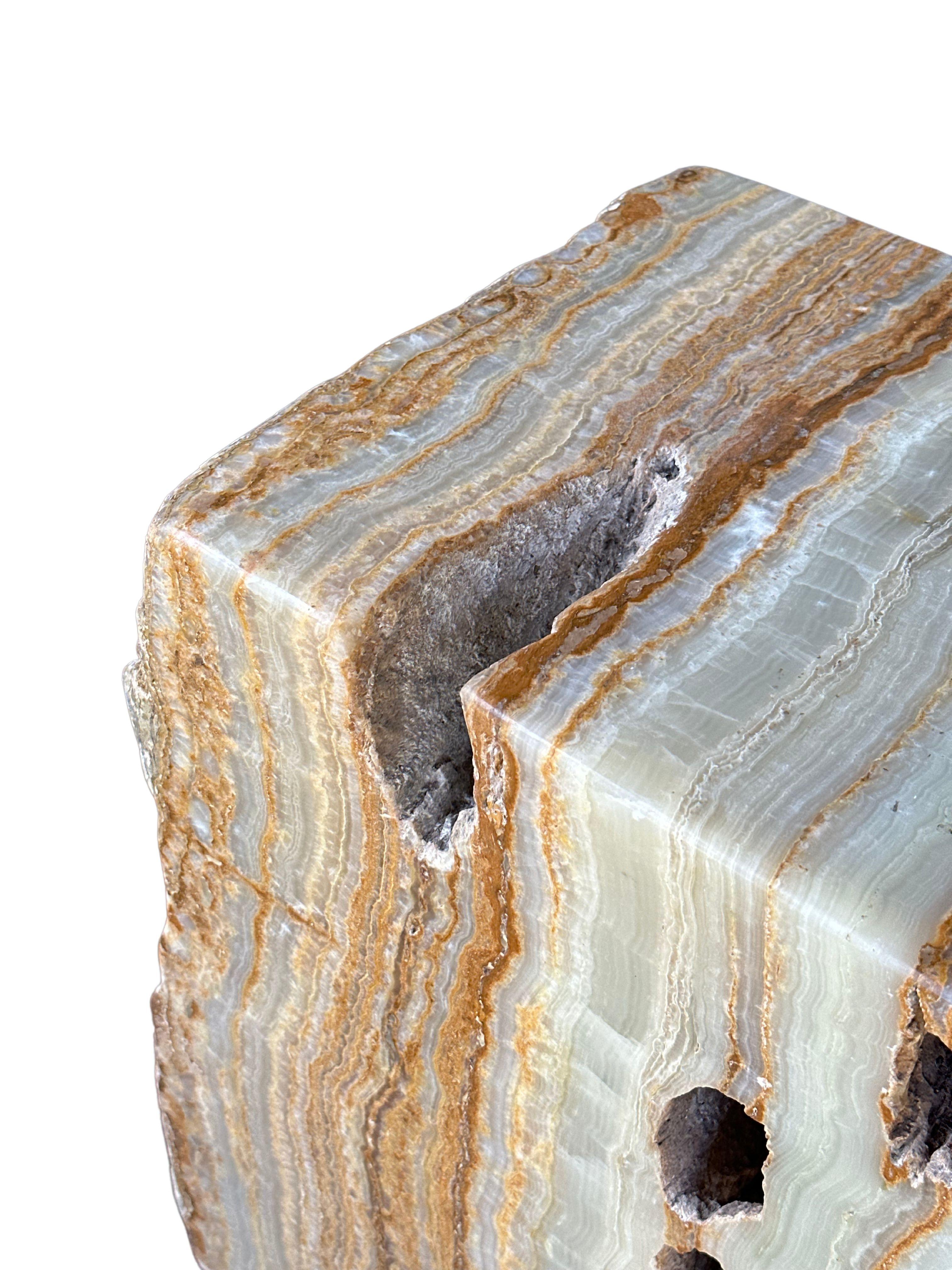 Hand-Crafted Jupiter Onyx Marble Side Table with Stunning Textures, Modern Organic For Sale