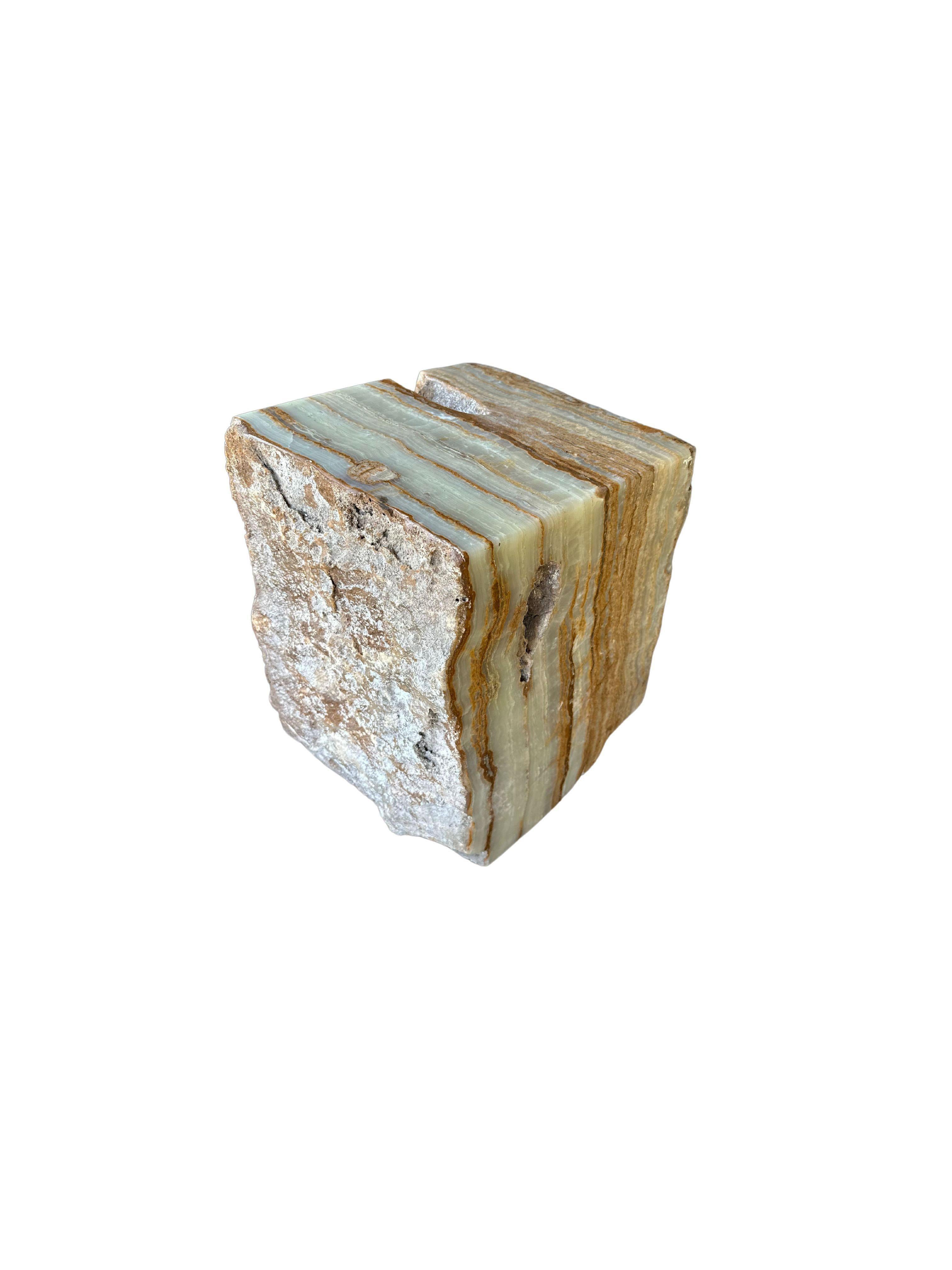 Hand-Crafted Jupiter Onyx Marble Side Table with Stunning Textures, Modern Organic For Sale