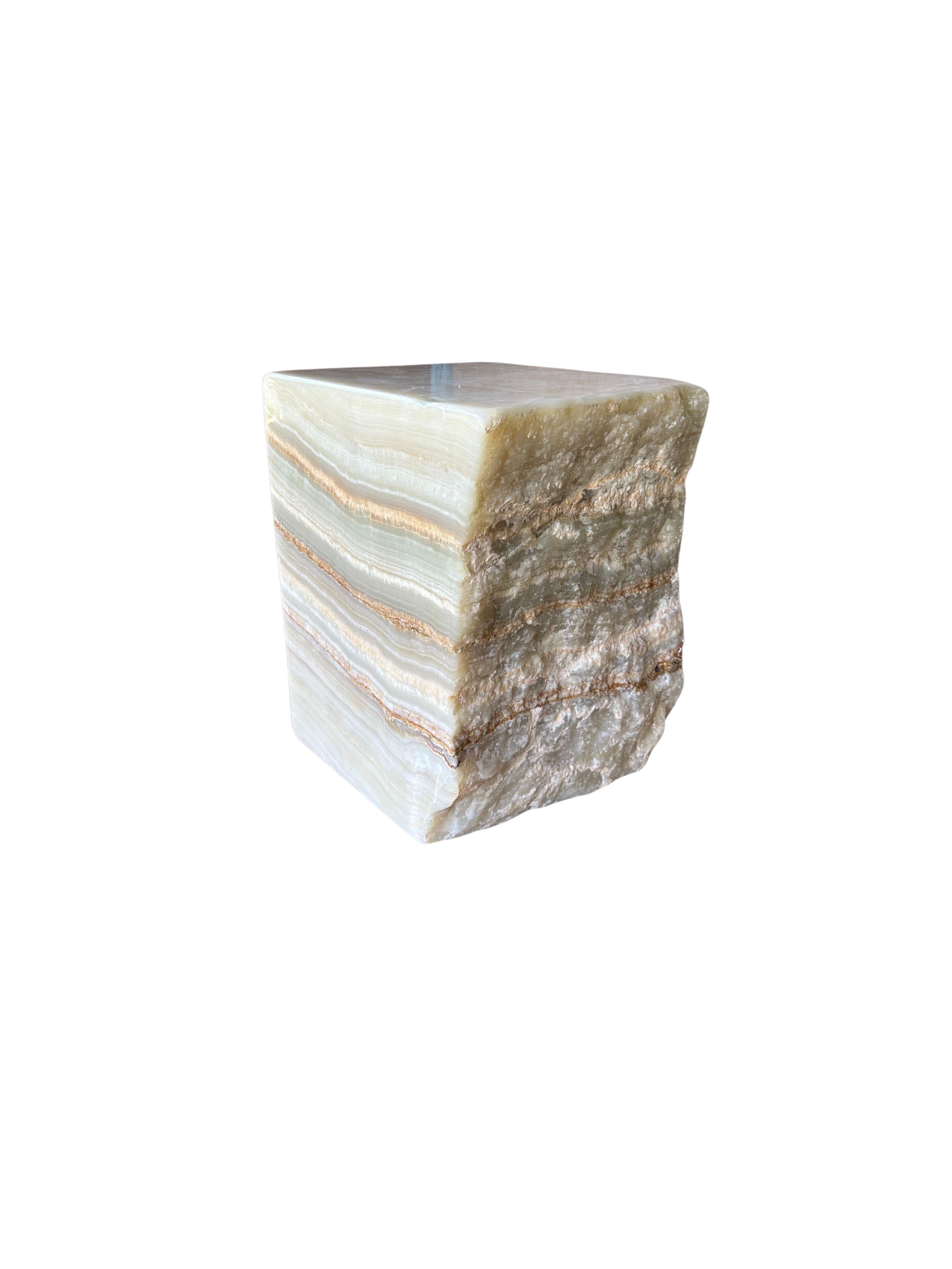 Contemporary Jupiter Onyx Marble Side Table with Stunning Textures, Modern Organic For Sale