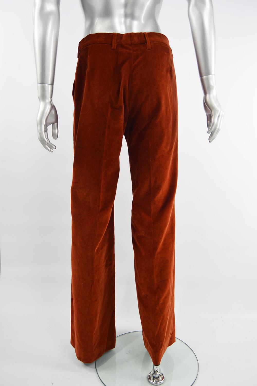 Jupiter Paris - Costume pantalon évasé en velours orange brûlé vintage pour homme, années 1970 en vente 2
