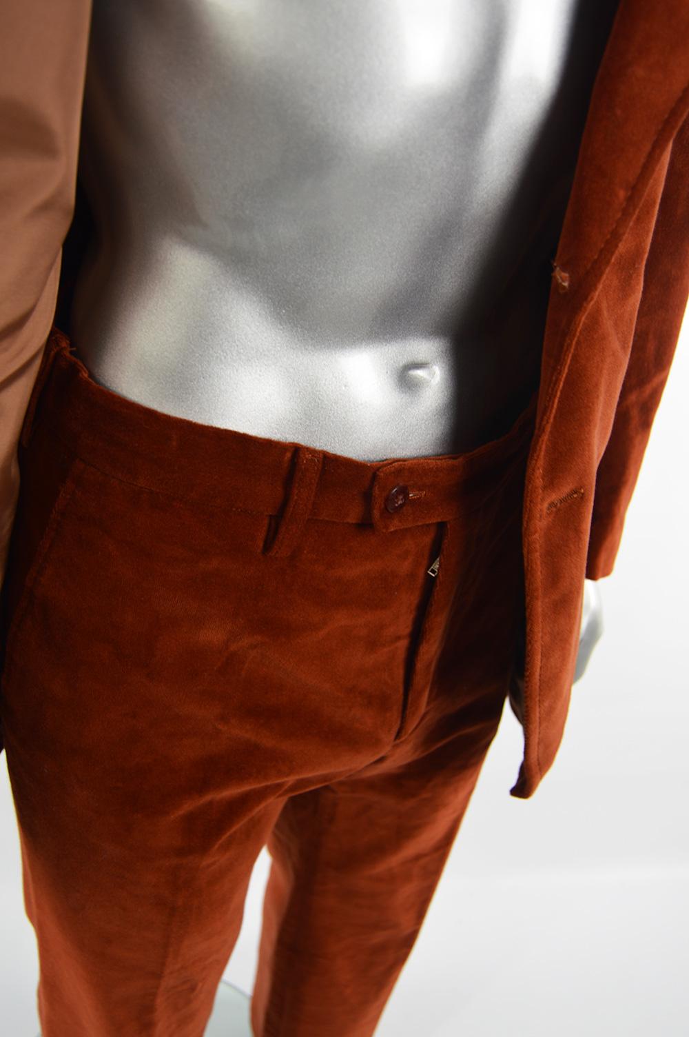 Jupiter Paris - Costume pantalon évasé en velours orange brûlé vintage pour homme, années 1970 Excellent état - En vente à Doncaster, South Yorkshire