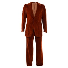 Jupiter Paris - Costume pantalon évasé en velours orange brûlé vintage pour homme, années 1970