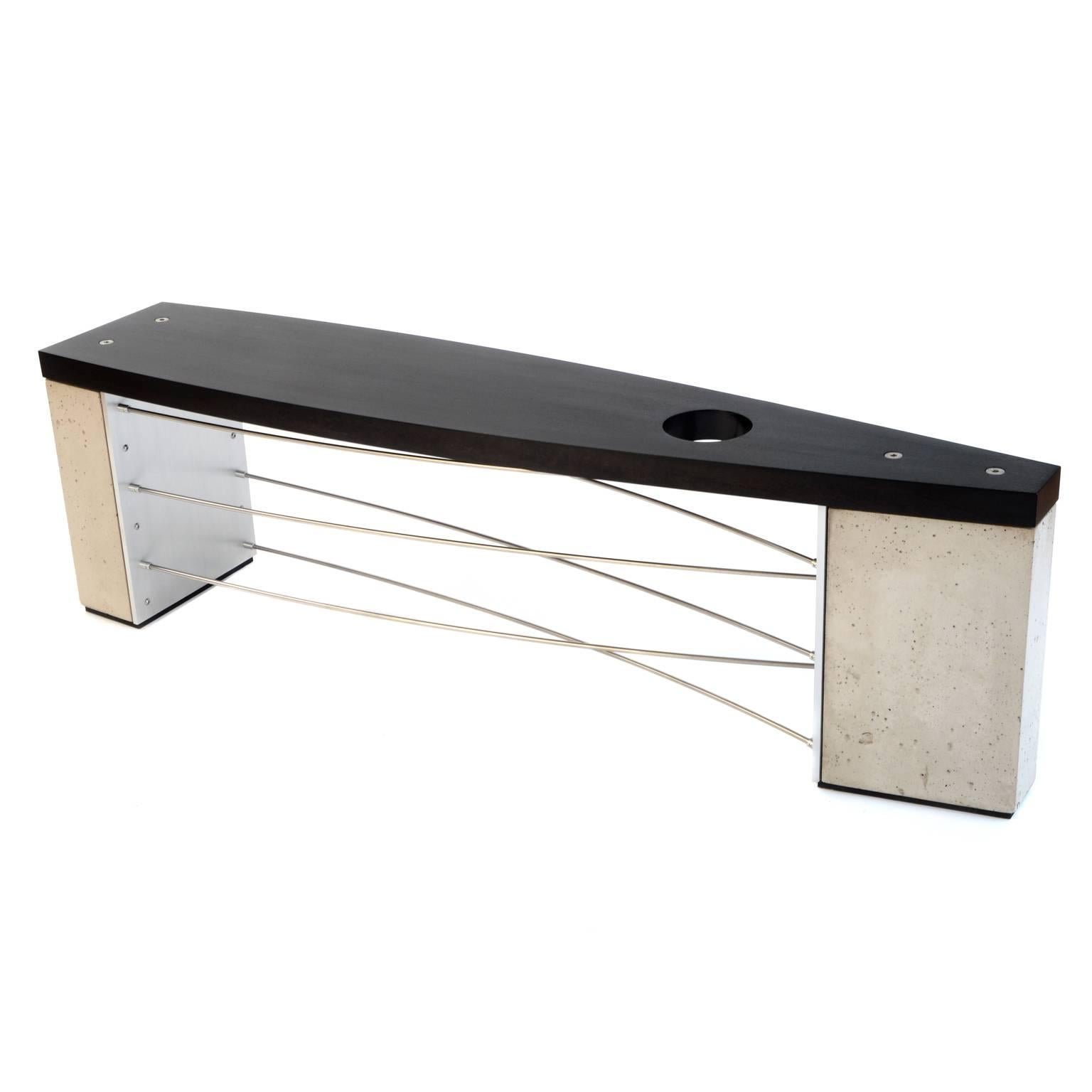Industrial Contemporary Bench by Peter Harrison. Concrete Metal and Black Wood For Sale