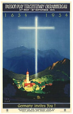 Original Passion Play Oberammergau Tercentenary 1634 - 1934 Vintage poster