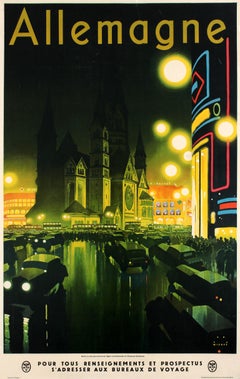 Original Vintage Art Deco RDV State Railway Poster Ft. Berlin Deutschland Allemagne