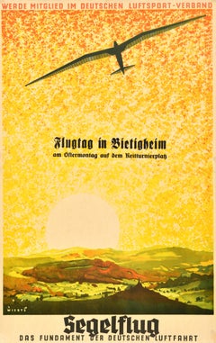 Original-Vintage-Sportplakat Segelflug, Gliding German Aviation, Jupp Wiertz