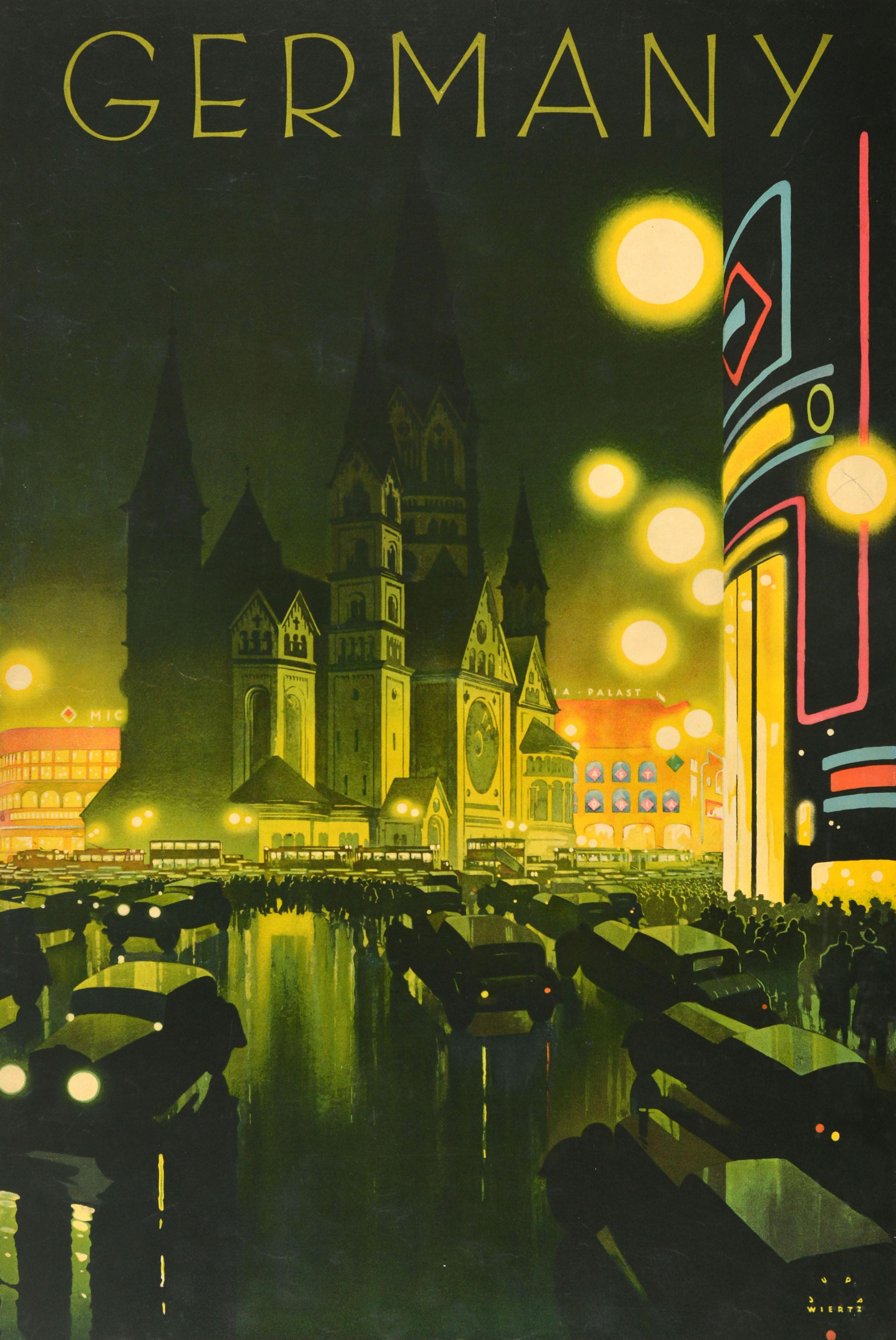 Affiche publicitaire originale de voyage vintage de Berlin, Allemagne, Jupp Wiertz, Art déco en vente 1