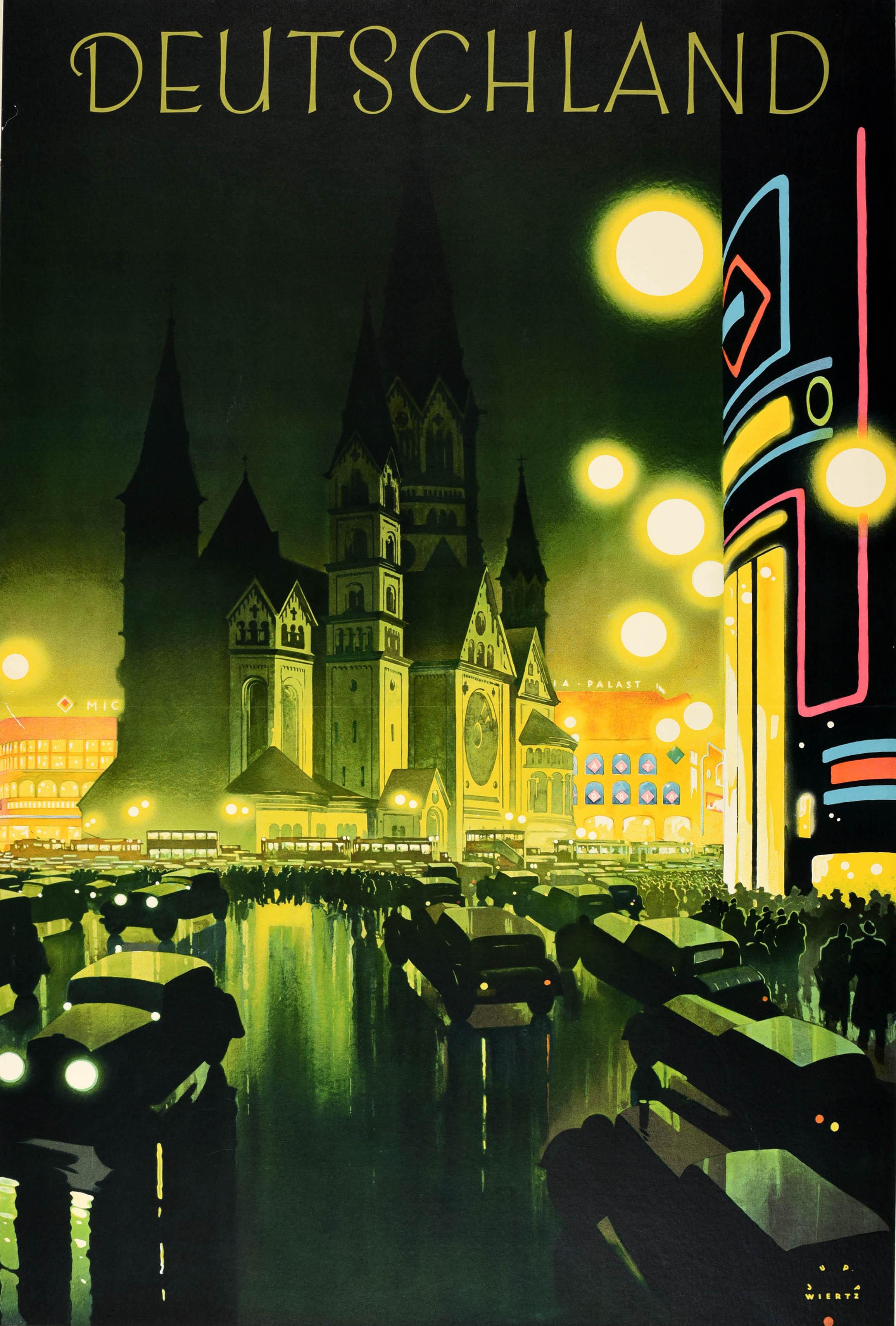 Original Vintage Travel Advertising Poster Germany Berlin Night Art Deco Design - Print by Jupp Wiertz