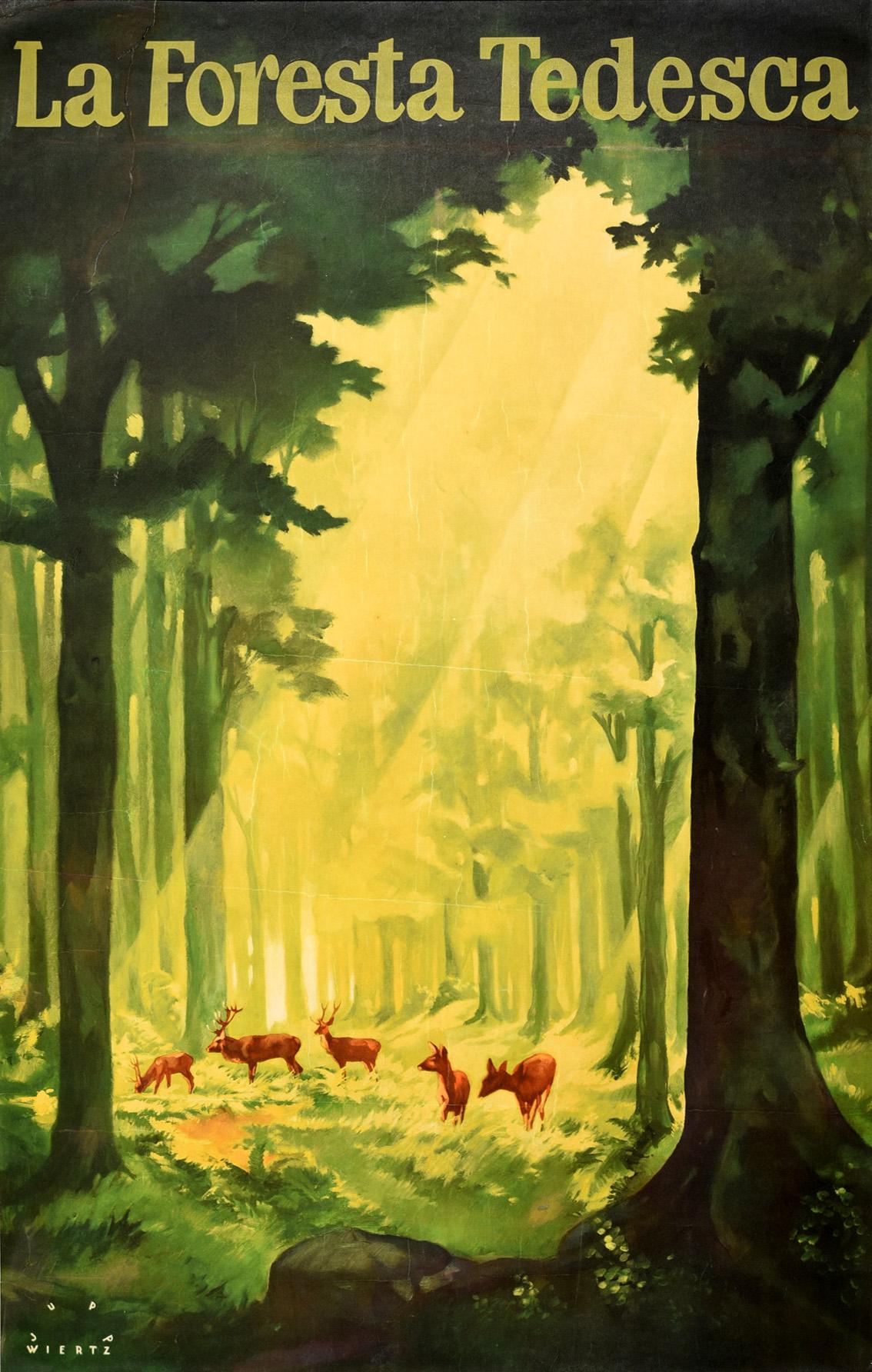Jupp Wiertz Print - Original Vintage Travel Poster The German Forest La Foresta Tedesca Deer Trees