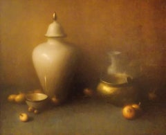 Vasos Blancos Pintura al Óleo, Estilo Realista, Siglo XXI, Enmarcada