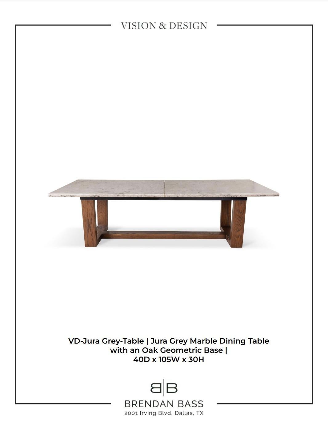 Jura Grey Dining Table Top on Walnut Base with Bronze Band For Sale 6