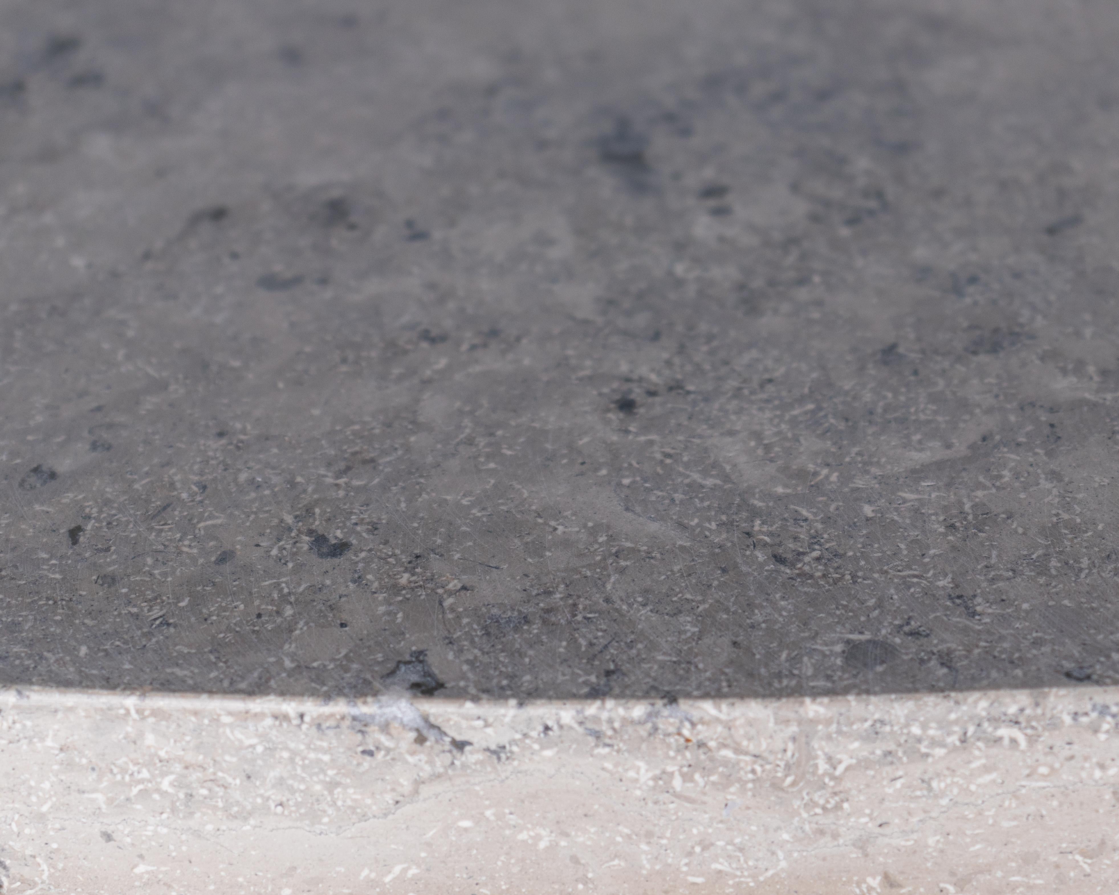 Rustic Jura Grey Leather Stone Top with Ebonized Steel Calvin Base