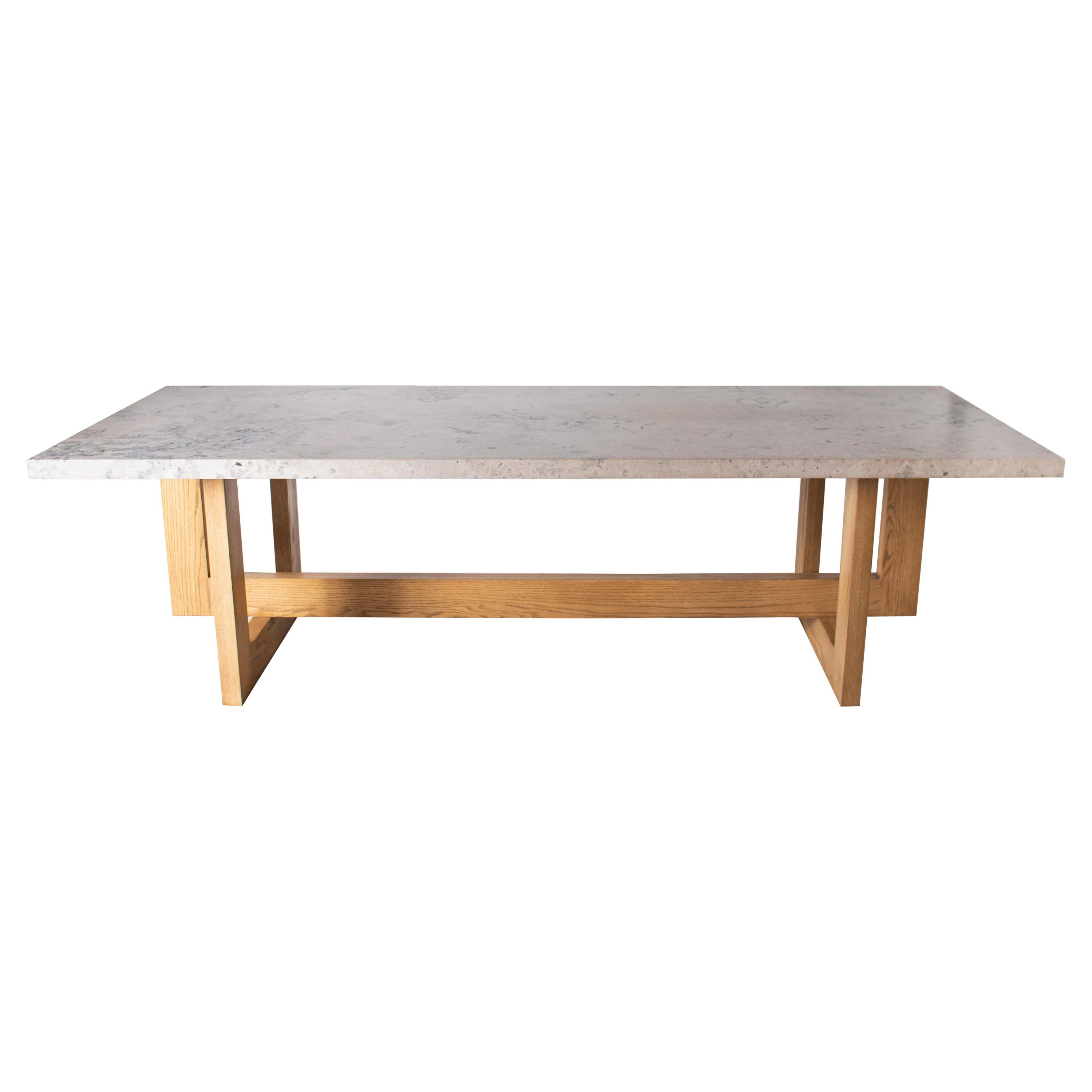 Jura Grey Marble Dining Table, with an Oak Geometric Base