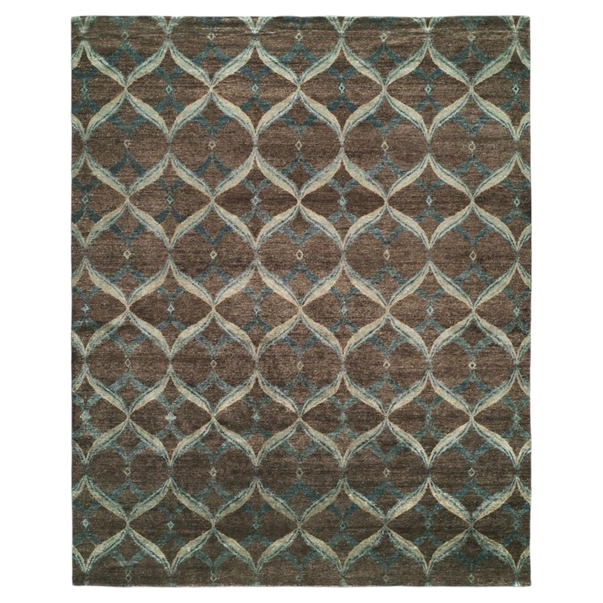 Jura Hand-Knotted Wool Area Rug, Geometric Design, India, 8' x 9'9"