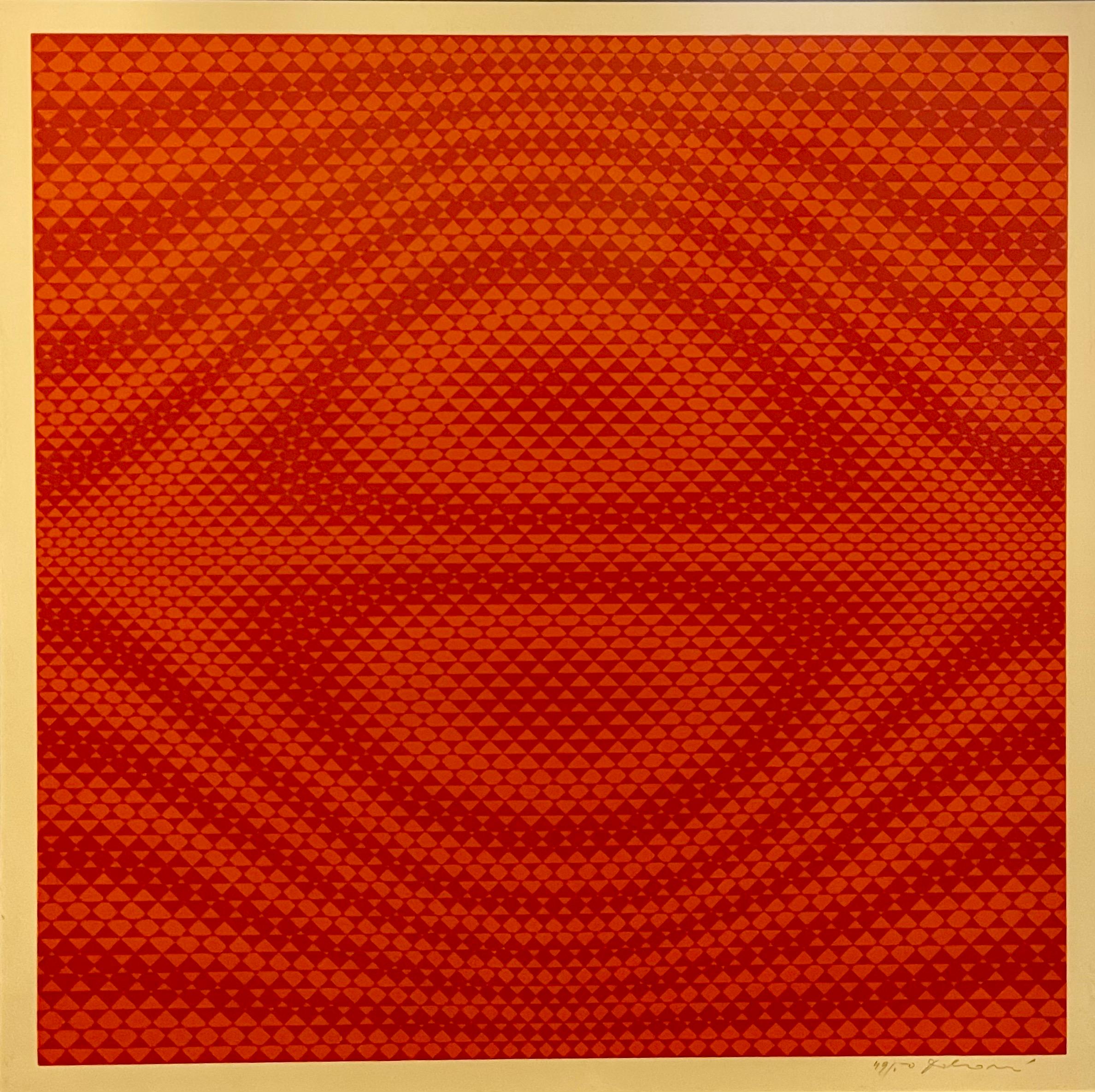 Juraj Dobrović Abstract Print - Vintage OP Art Silkscreen Print Juraj Dobrovic Lithograph Kinetic Red