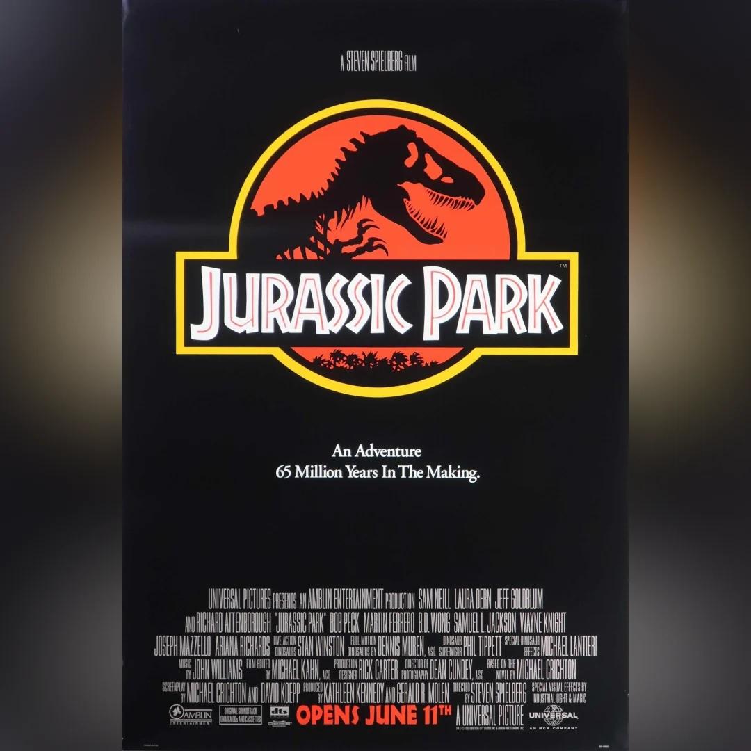 Jurassic Park (1993)
Original US One Sheet (27 X 40 Inches)

This is a rare advance from the first release in the USA, rolled in excellent condition. The blood red background silhouetting the infamous T-rex skeleton makes for the most iconic and