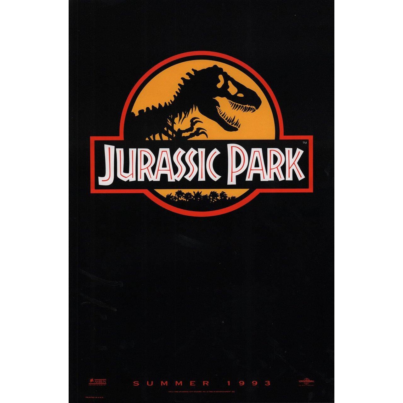 Original 1993 U.S. one sheet poster for the film Jurassic Park directed by Steven Spielberg with Sam Neill / Laura Dern / Jeff Goldblum / Richard Attenborough. Fine condition, rolled. Please note: the size is stated in inches and the actual size can