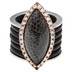 Jurassica Ring in 18k Rose Gold Silver with Fossil Agate + Diamonds