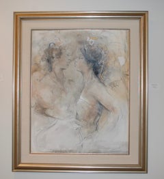 Vintage Two Figures Expressionist Oil on Canvas