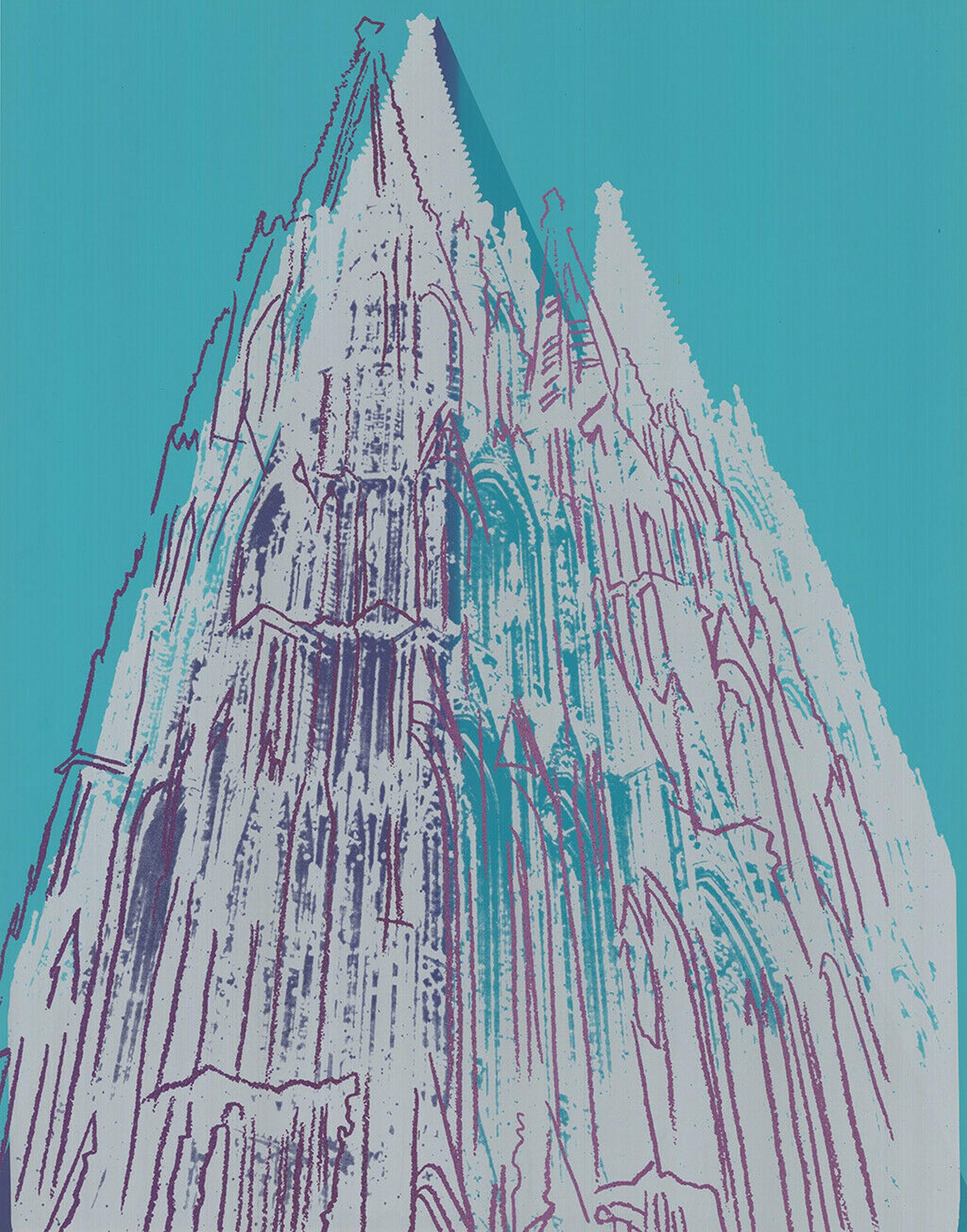 Jurgen Kuhl  Landscape Print - Cologne Cathedral (Teal) (Pop Art, Andy Warhol) $45 SHIPPING US ONLY (NOT $349)