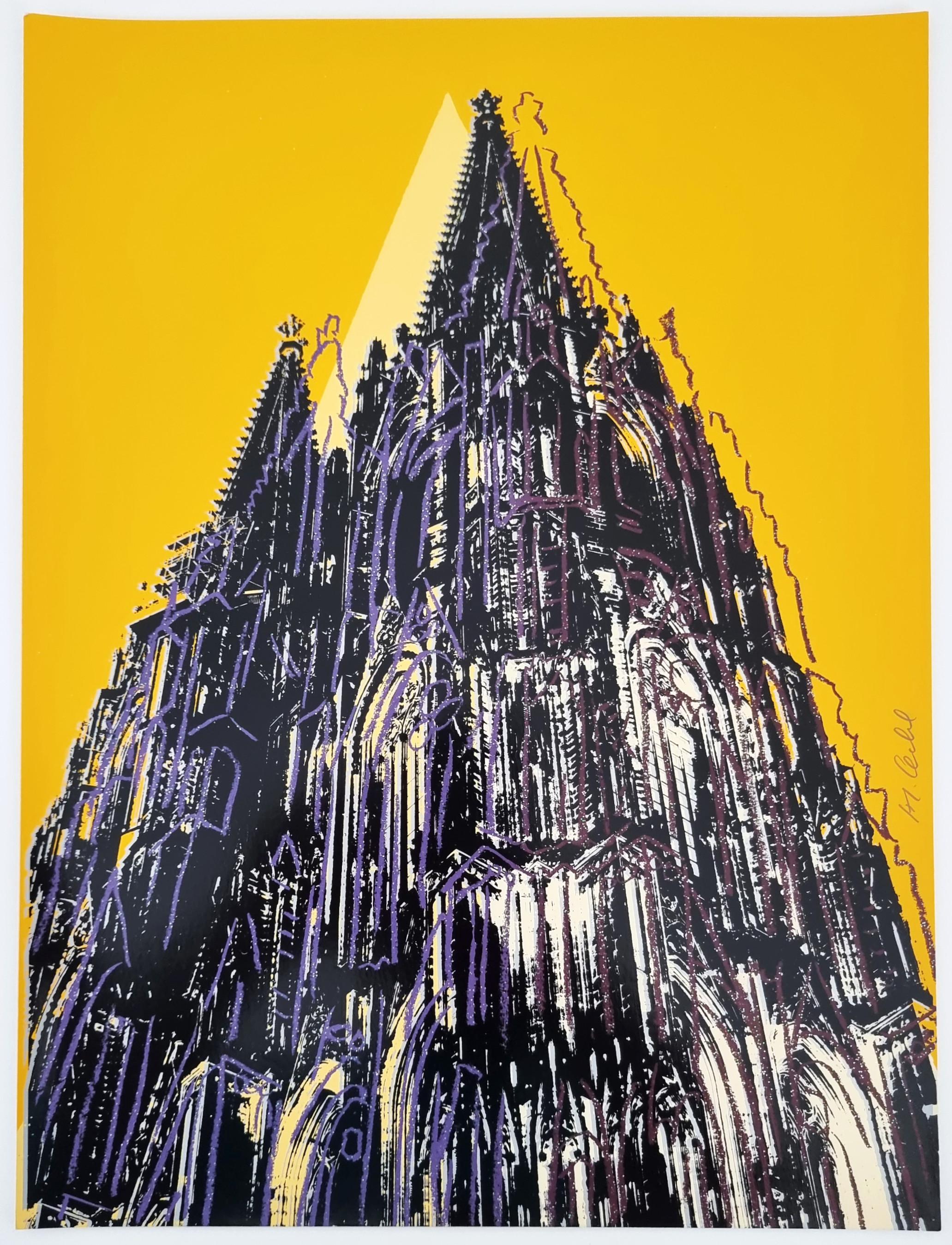 Cologne Cathedral (Yellow) with Glitter (Pop Art, Andy Warhol)  - Print by Jurgen Kuhl 