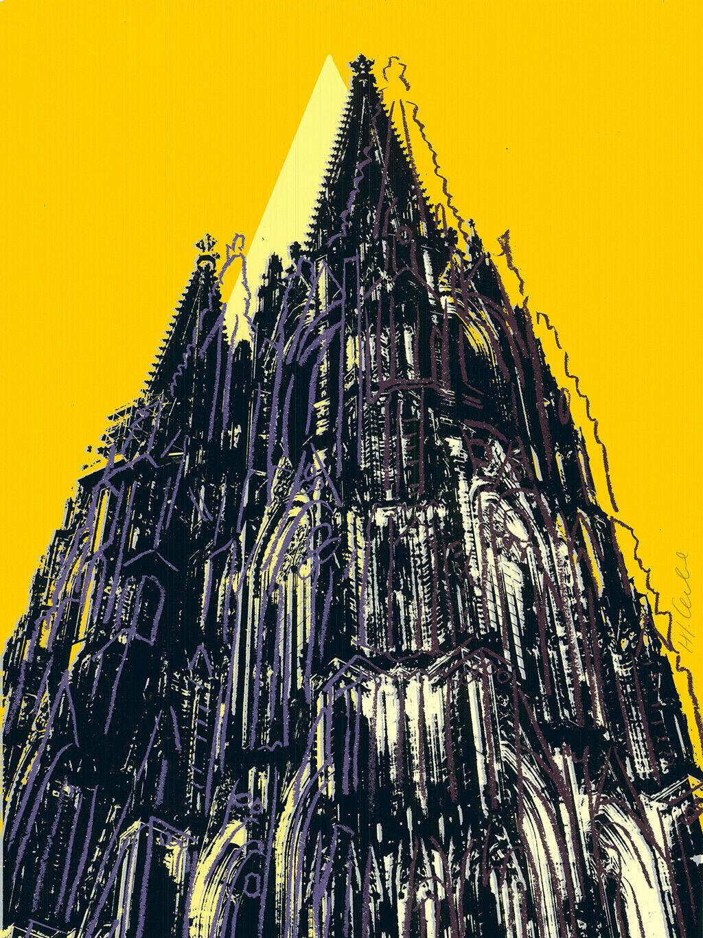 Jurgen Kuhl  Figurative Print - Cologne Cathedral (Yellow) with Glitter (Pop Art, Andy Warhol) 