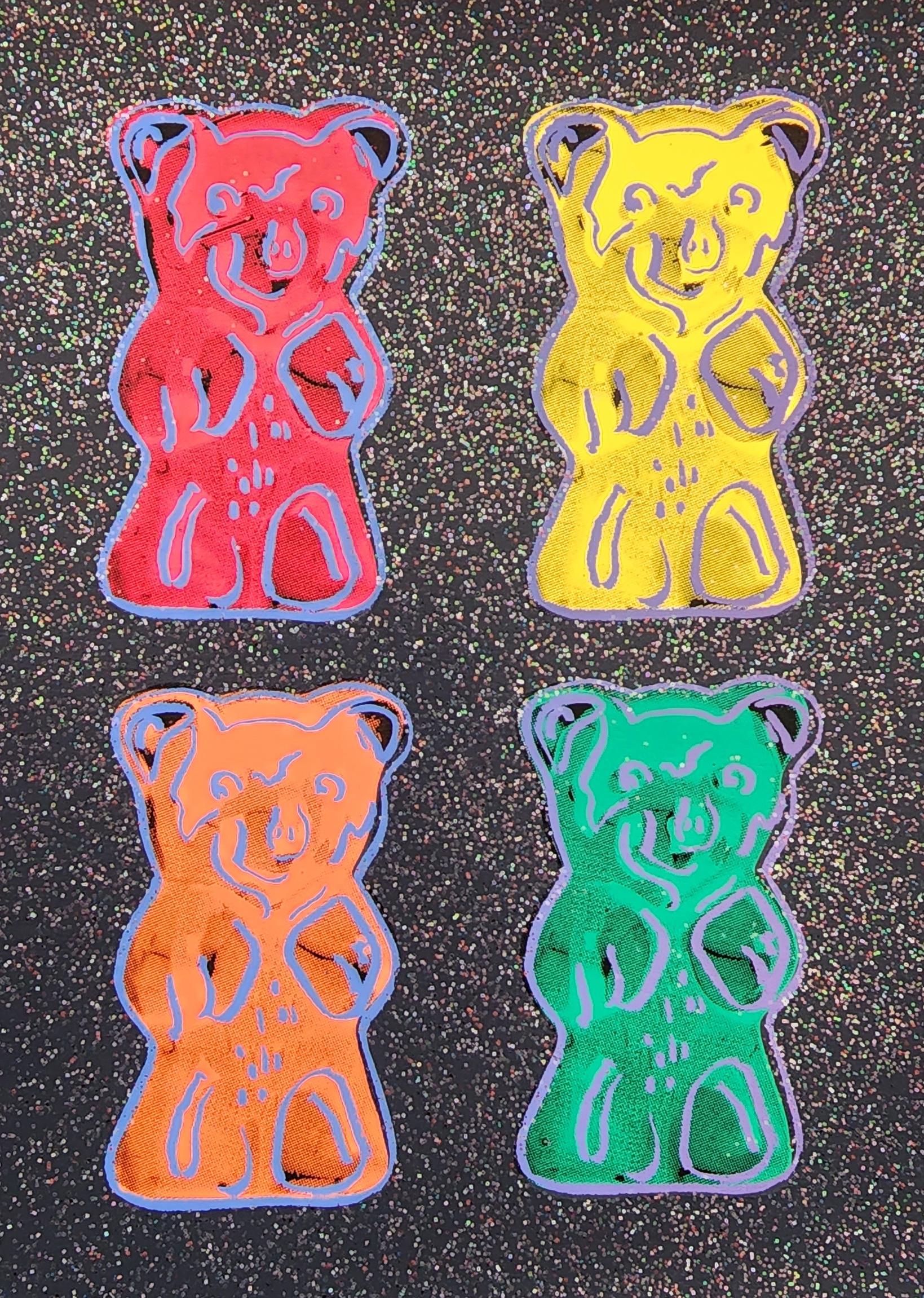 Gummi Bears #2 with Glitter Small - BLACK (Pop Art, Andy Warhol)  - Print by Jurgen Kuhl 