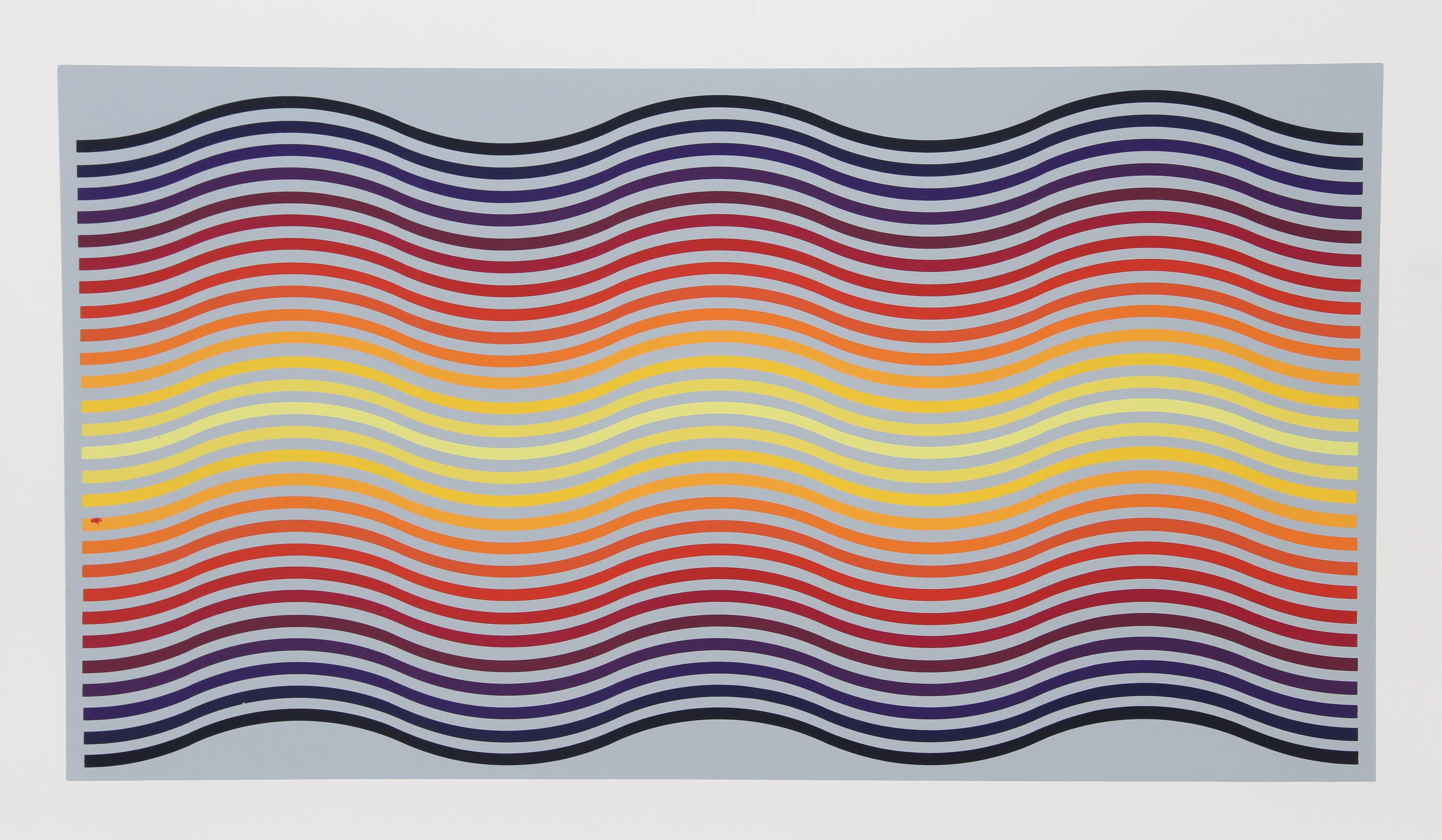 Künstler:  Jurgen Peters, Deutscher (1936 - )
Titel:  Regenbogen-Wellen
Jahr:  1981
Medium:  Siebdruck, signiert und nummeriert mit Bleistift
Auflage:  250, AP 30
Bildgröße:  18,5 x 34 Zoll
Größe:  22.5 in. x 38 in. (57.15 cm x 96.52 cm)