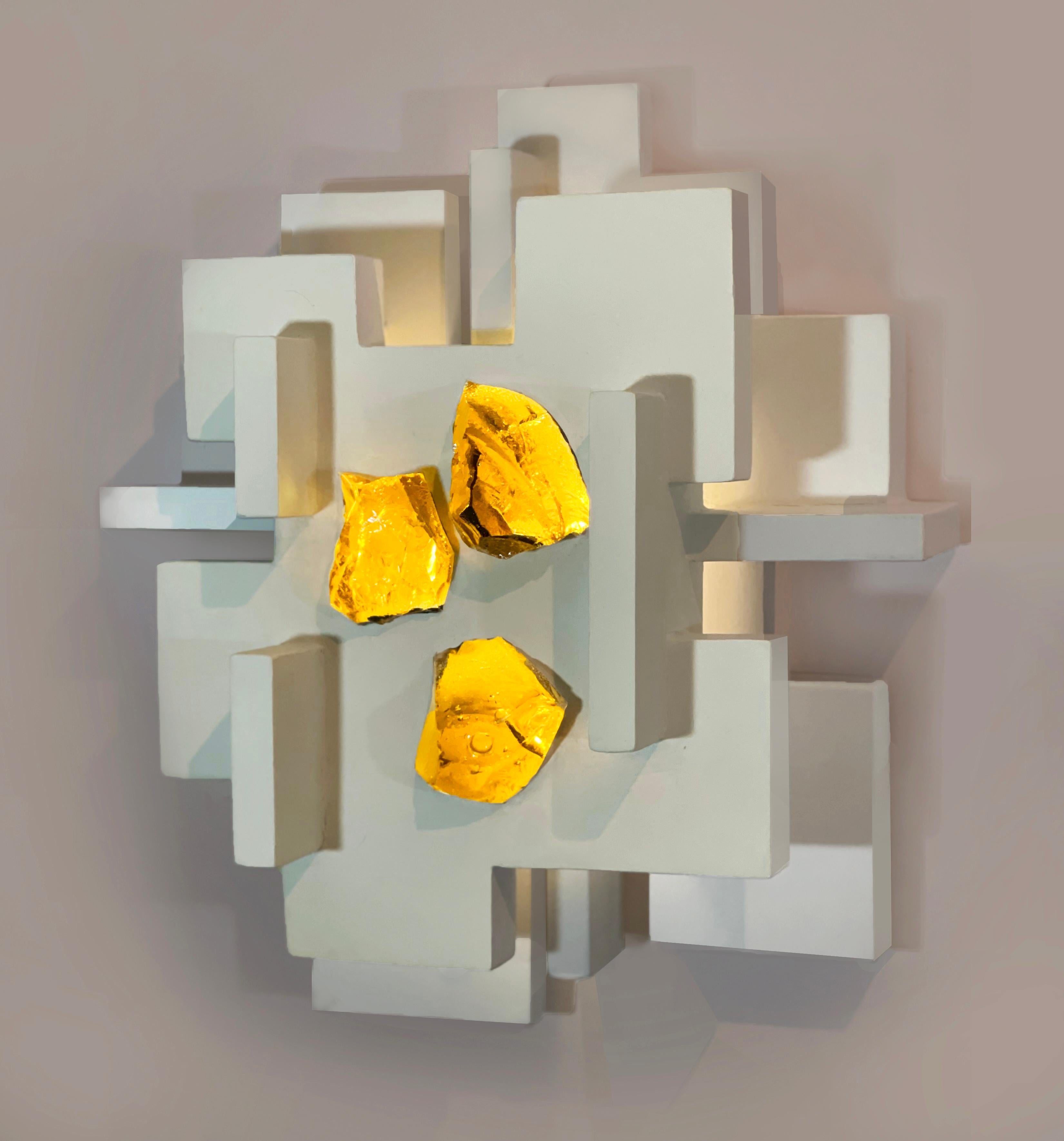 Jurgen wall sconce by Daniel Schneiger
Dimensions: D 36 x W 41 x H 15 cm
Materials: Wood, slag glass and resin
Custom finishes available, Custom slag glass colors available.

All our lamps can be wired according to each country. If sold to the