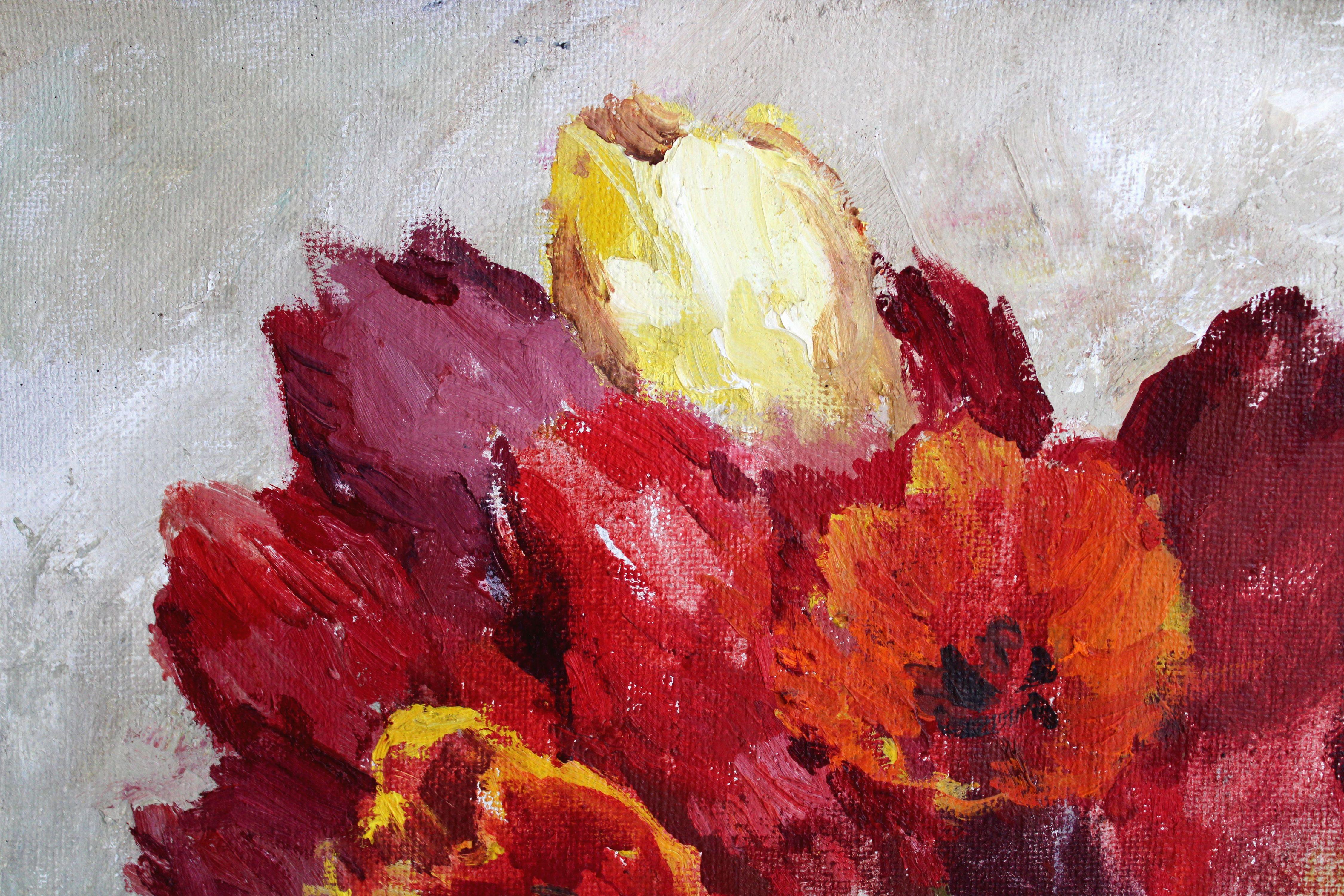 Tulipanes. 1996. Óleo sobre lienzo, 81х100 cm - Painting Expresionista de Jurgis Skulme 