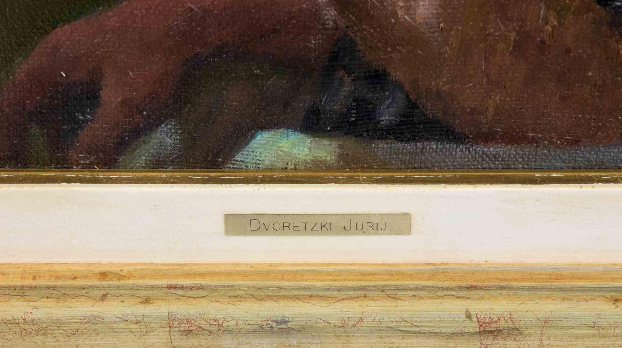 Self Portrait is a modern artwork realized by Jurij Dvoretzky in 1949.

Mixed colored oil painting on canvas.

Metal label on frame with artist's name.

On the back label of Galleria Cinquantasei.

Includes frame


