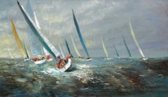 Regatta. Sailboats. 2020. Hardboard, oil, 48x81 cm