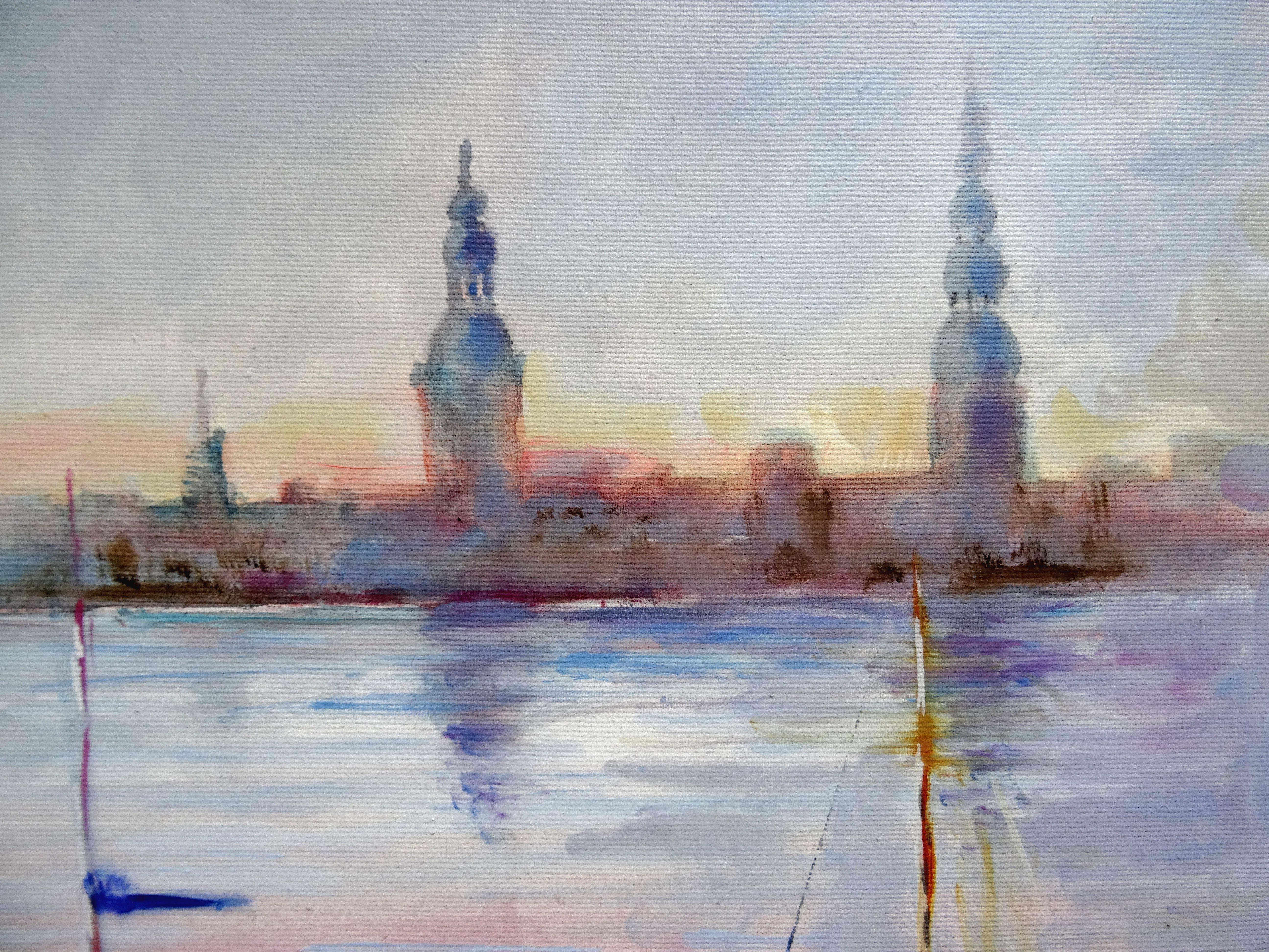 Sailboats. 2021. Canvas, oil, 60x60 cm - Contemporary Painting by Jurijs Zujevs