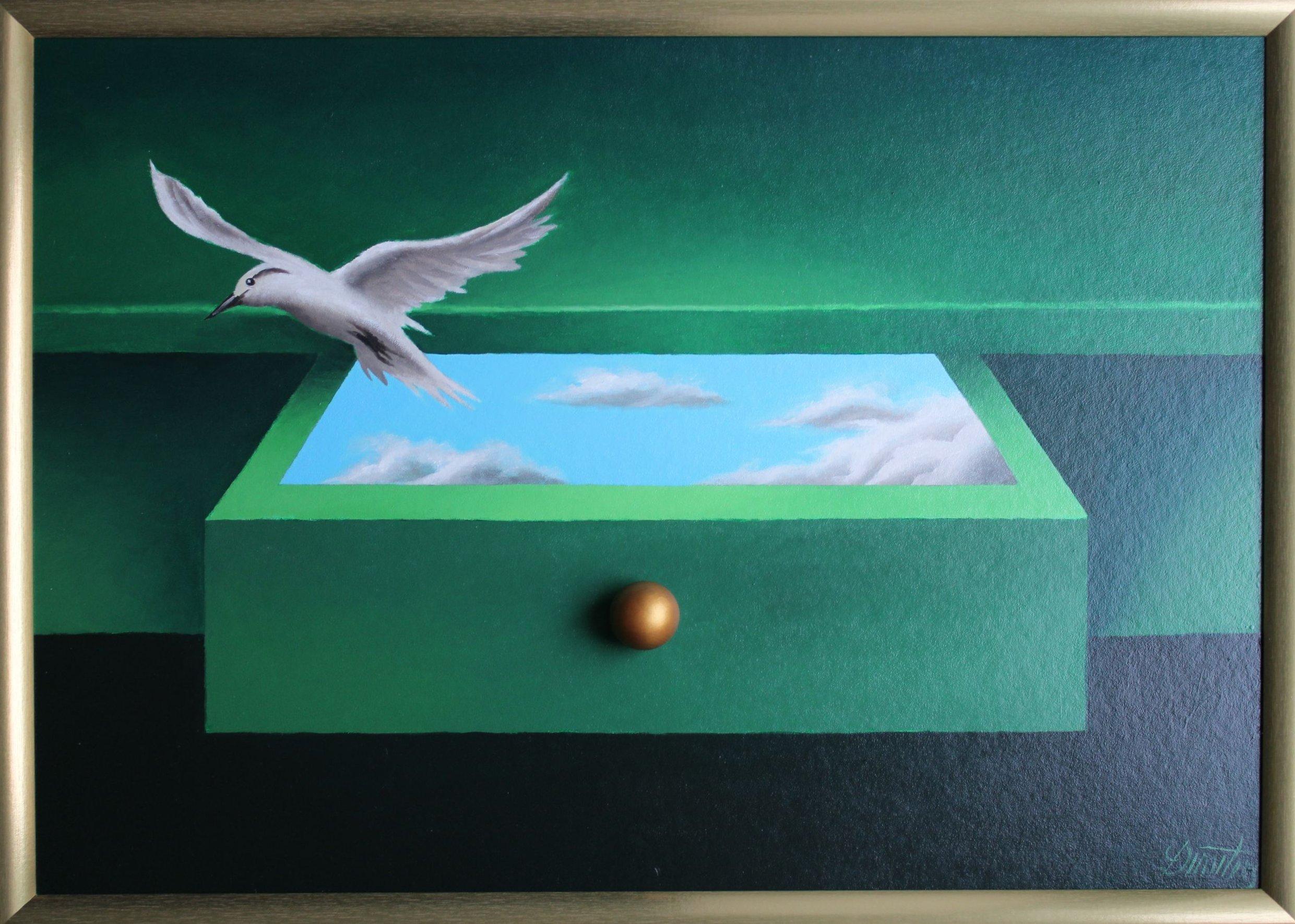 Cajón de las ilusiones 2025 cartón, lienzo, óleo, 50x70 cm - Painting Contemporáneo de Juris Dimiters