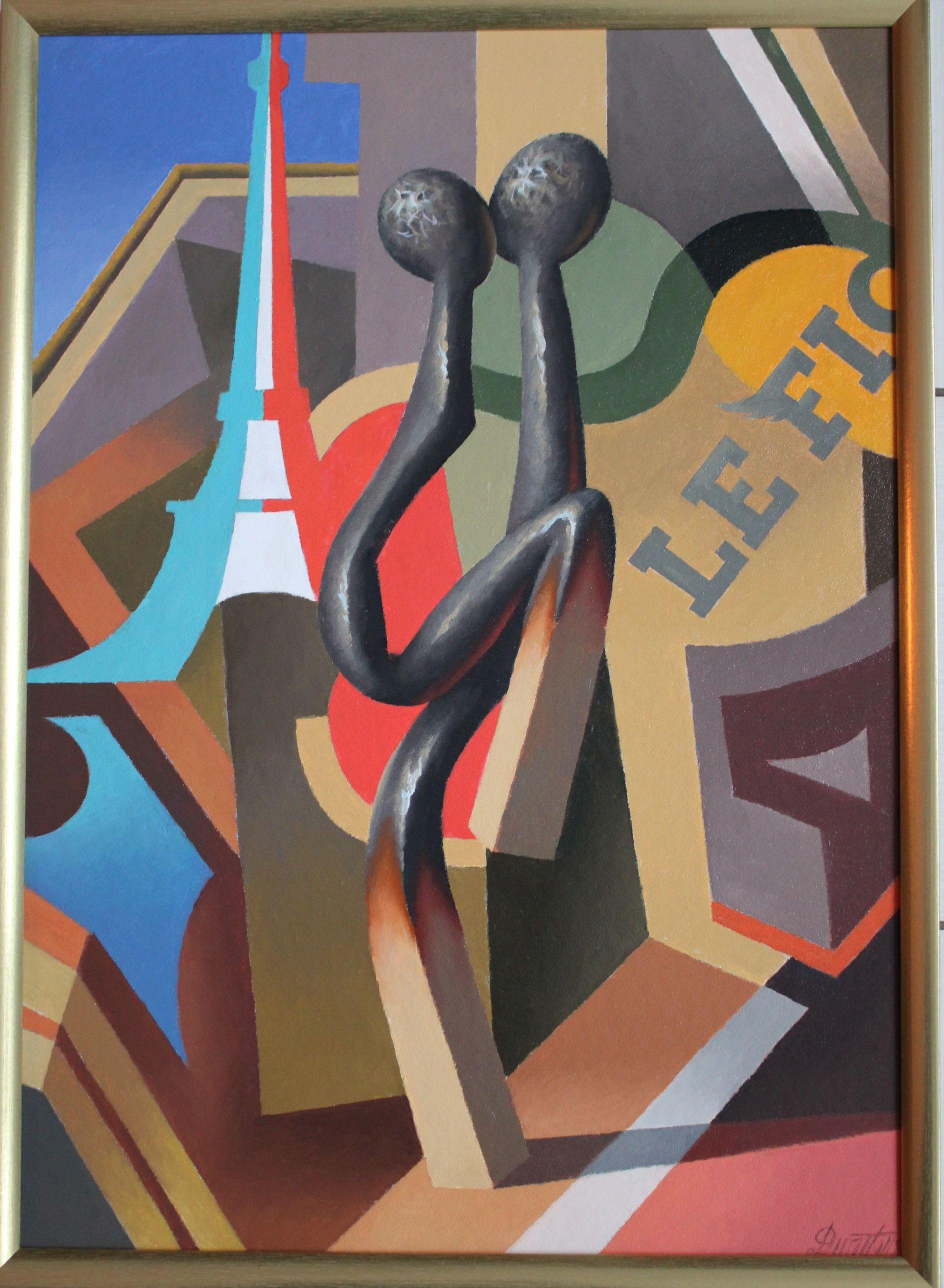 Le Figaro. Olio su cartone, 70x50 cm - Abstract Painting Marrone di Juris Dimiters