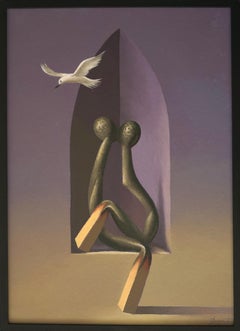 Shelter. 2022., cardboard, oil, 70x50 cm