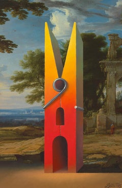 L'architettura di un piolo. 2014. Olio, tela, stampa digitale. 61x39,8 cm