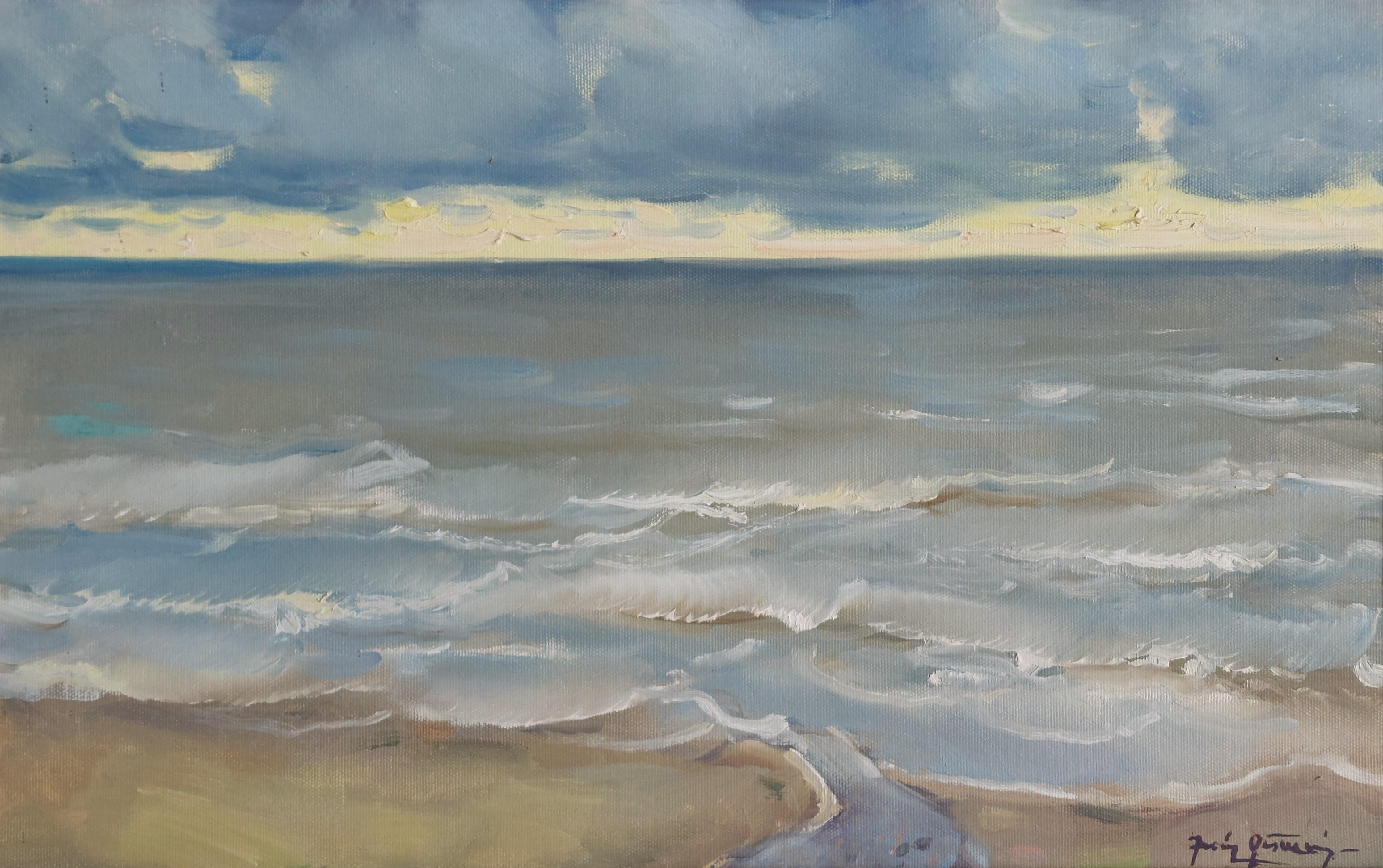 Landscape Painting Juris Germanis - Soirée au bord de la mer. 2008. Peinture à l'huile sur toile, 35 x55 cm