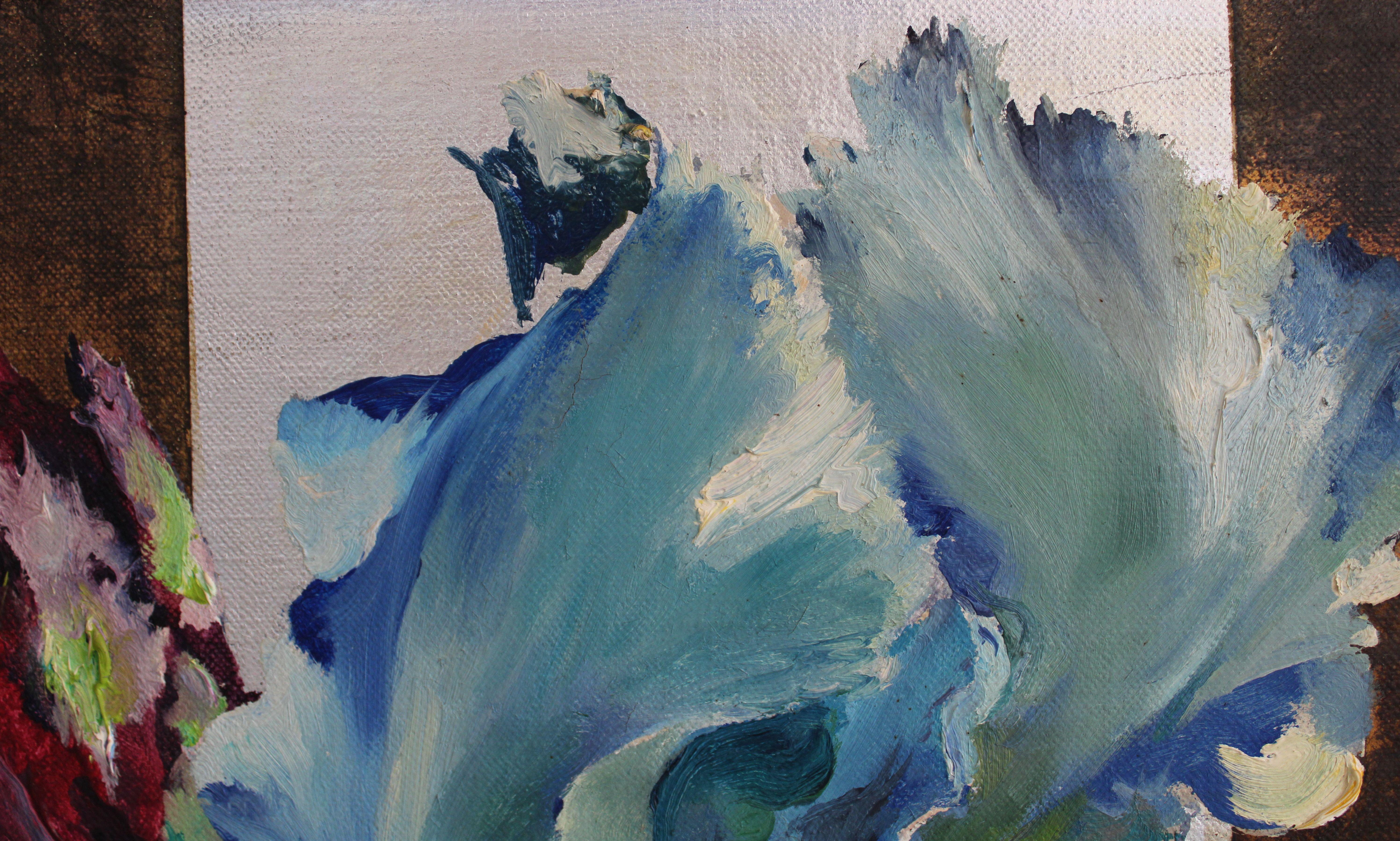 Iris bleu-rose dans un faisceau de lumière. 1998, toile, huile, 81x54 cm en vente 6