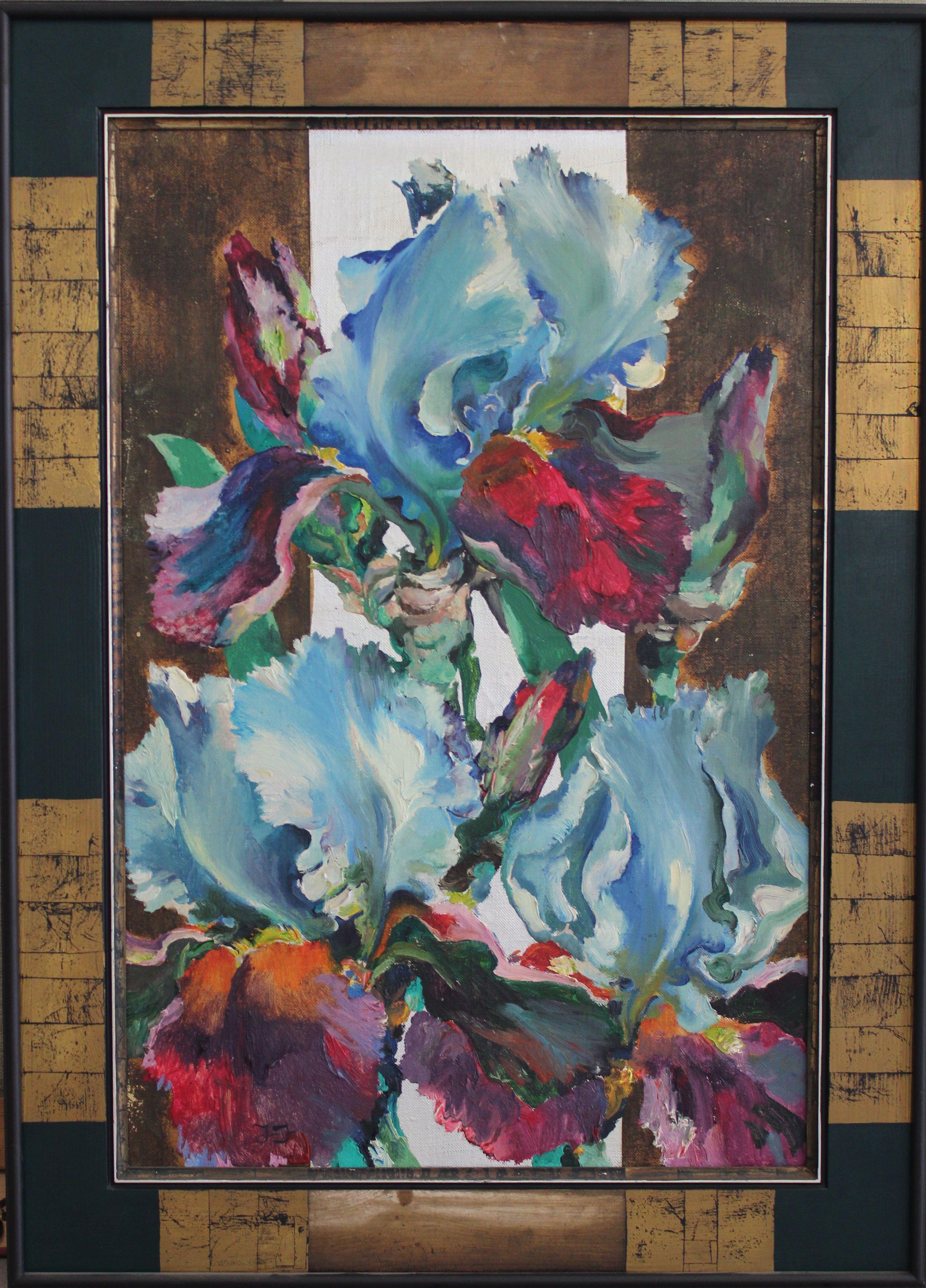Iris bleu-rose dans un faisceau de lumière. 1998, toile, huile, 81x54 cm en vente 8