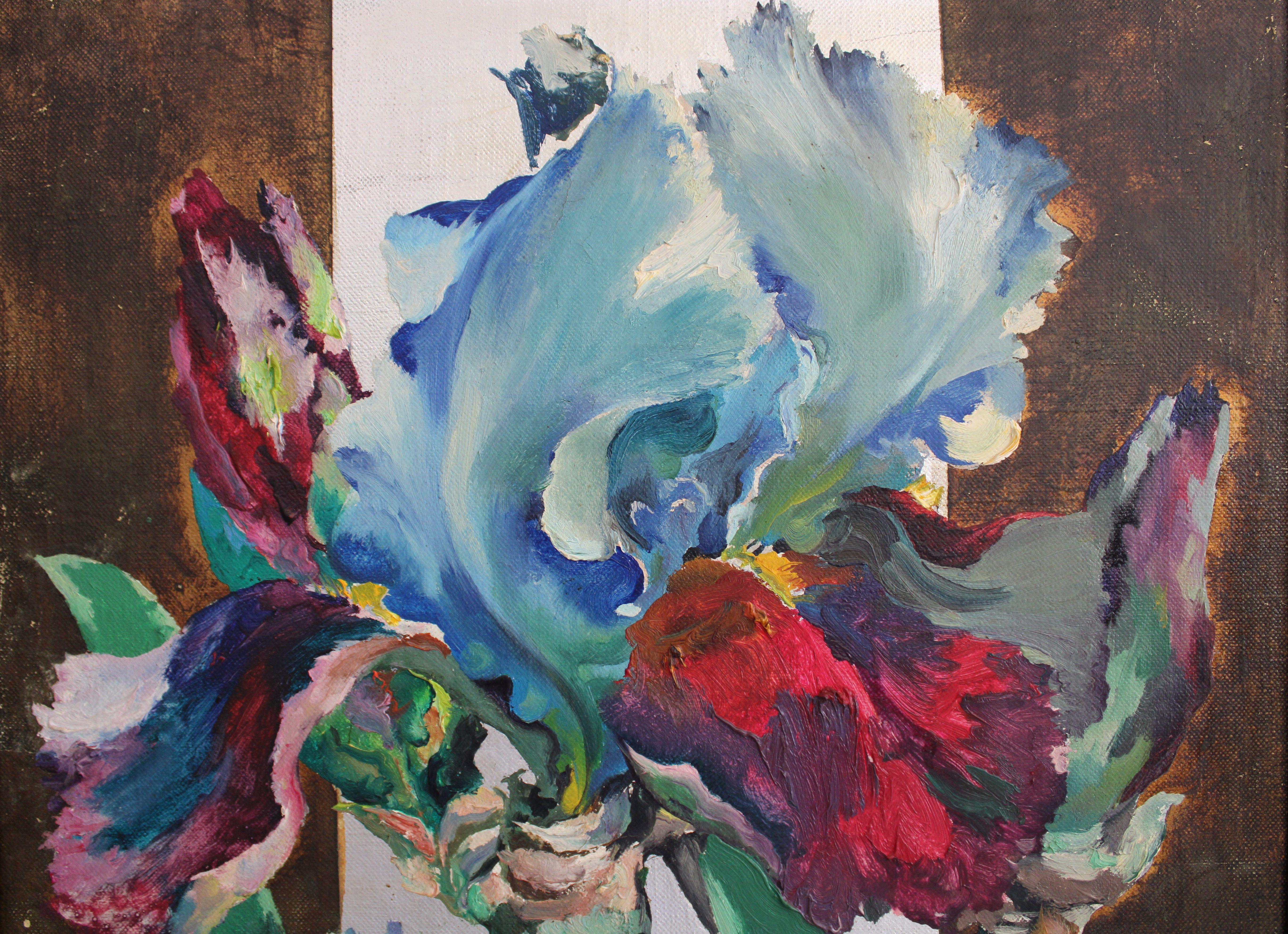 Iris bleu-rose dans un faisceau de lumière. 1998, toile, huile, 81x54 cm en vente 2